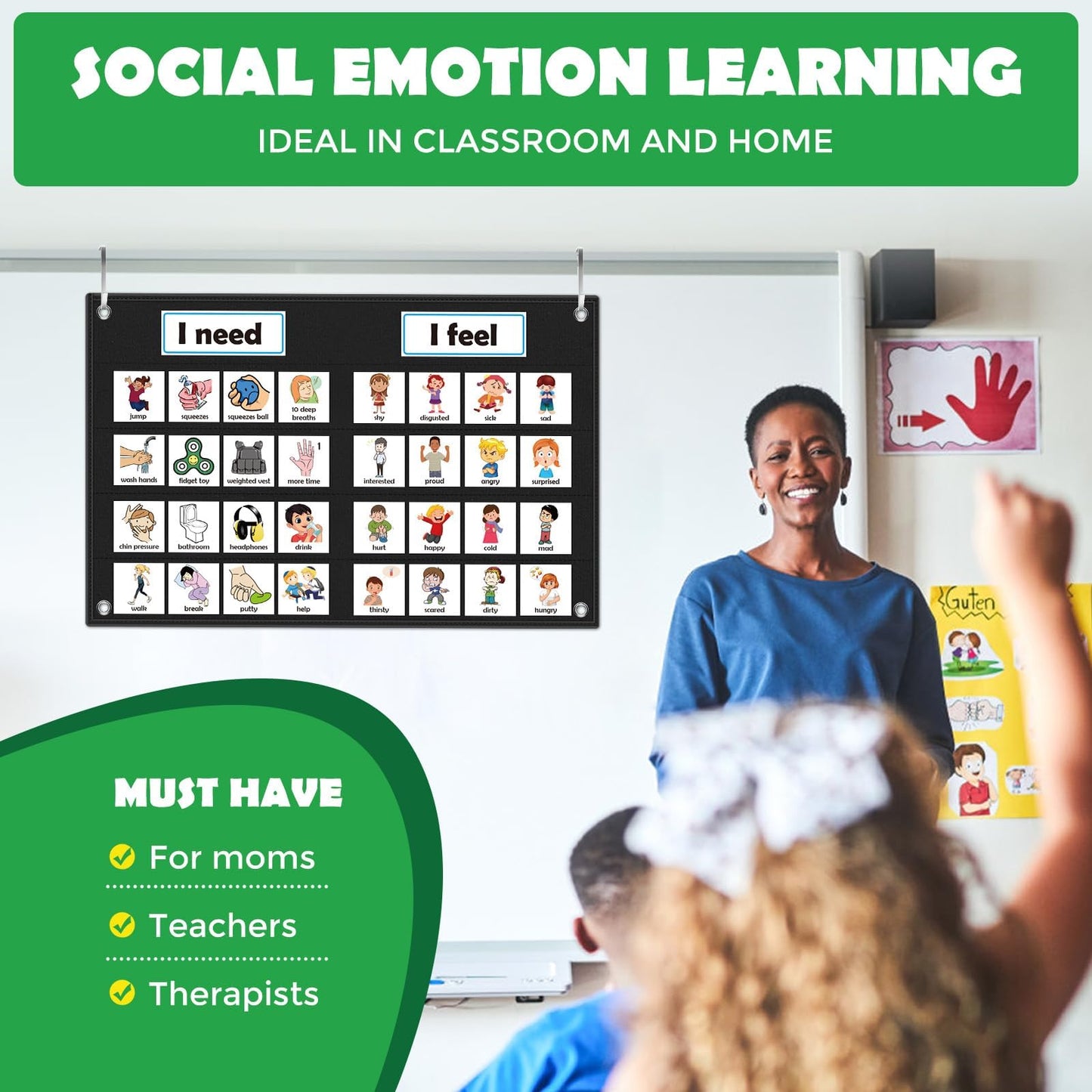 KIKIGOAL Feelings Chart For Preschool Teacher Supplies, Social Emotional Learning Pocket Chart, Autism Visual Behavior Management, Daycare Essentials, Calm Down Corner Classroom Supplies