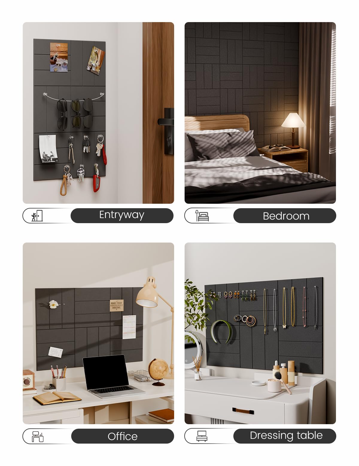 Felt Bulletin Board Tiles -28"x18" with 40 Adhesive Tabs, Cork Board Alternative for Office Decor, Push Pin Board Wall Organizer 6-Pack(Charcoal Gray)