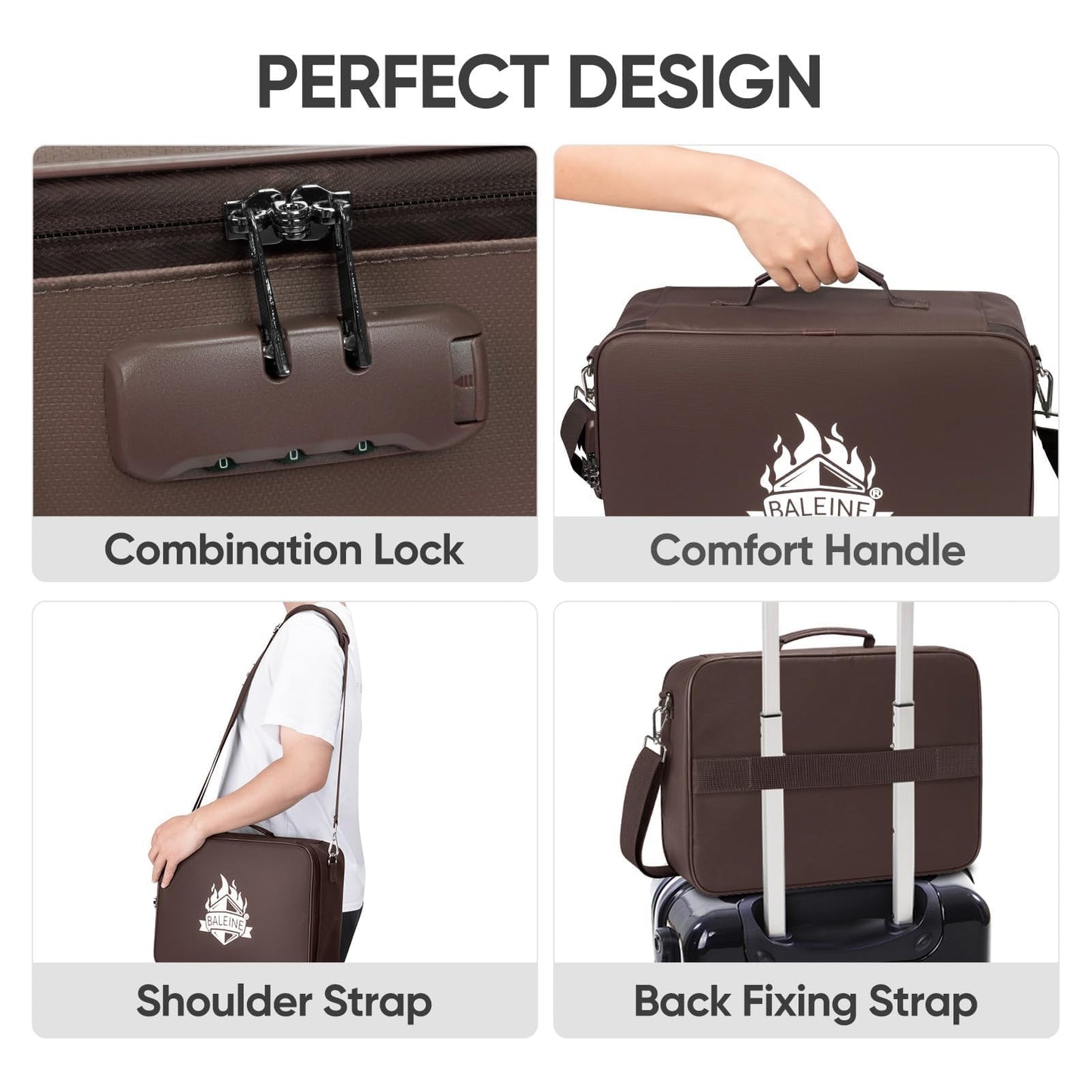 BALEINE Fireproof Document Box with Lock, Portable Fireproof Document Bag Waterproof Fire Proof File Boxes for Documents, File Organizer Box for Important Paperwork (Brown, 15''x11''x4'')