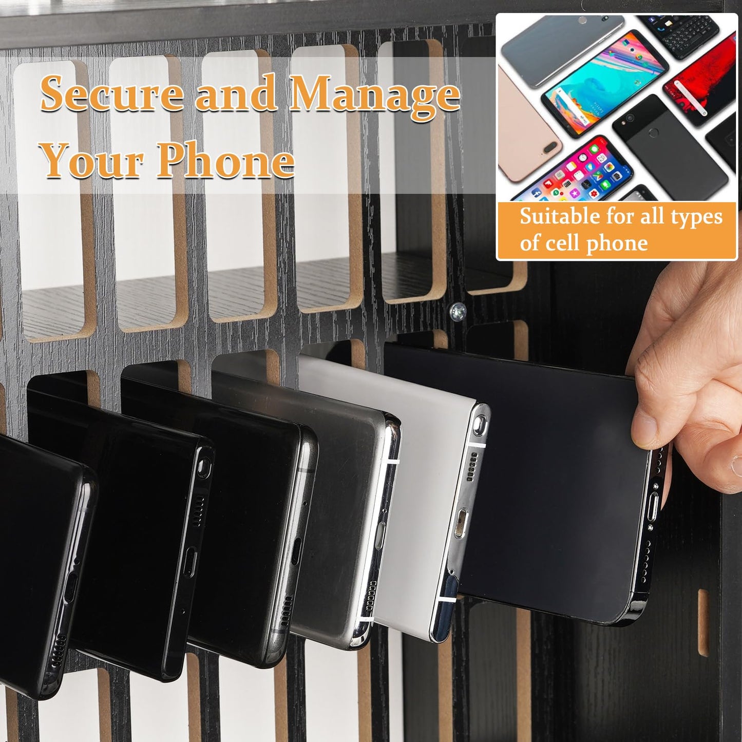 Lzttyee Cell Phone Holder Classroom 36 Slots Wooden Cell Phone Storage Cabinet Pocket Chart with Handle and Security Lock for Classroom Office (36 Grid Cabinet Black)