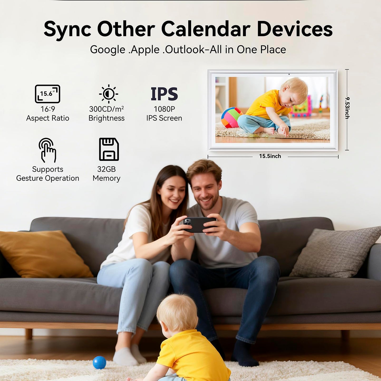 15.6 Inch Digital Calendar，Smart Touchscreen Interactive Display for Family Schedules，Chore Charts, Achievement Rewards,Meal Planner, to Do List，Wall & Desk Mount Smart Electronic Planne