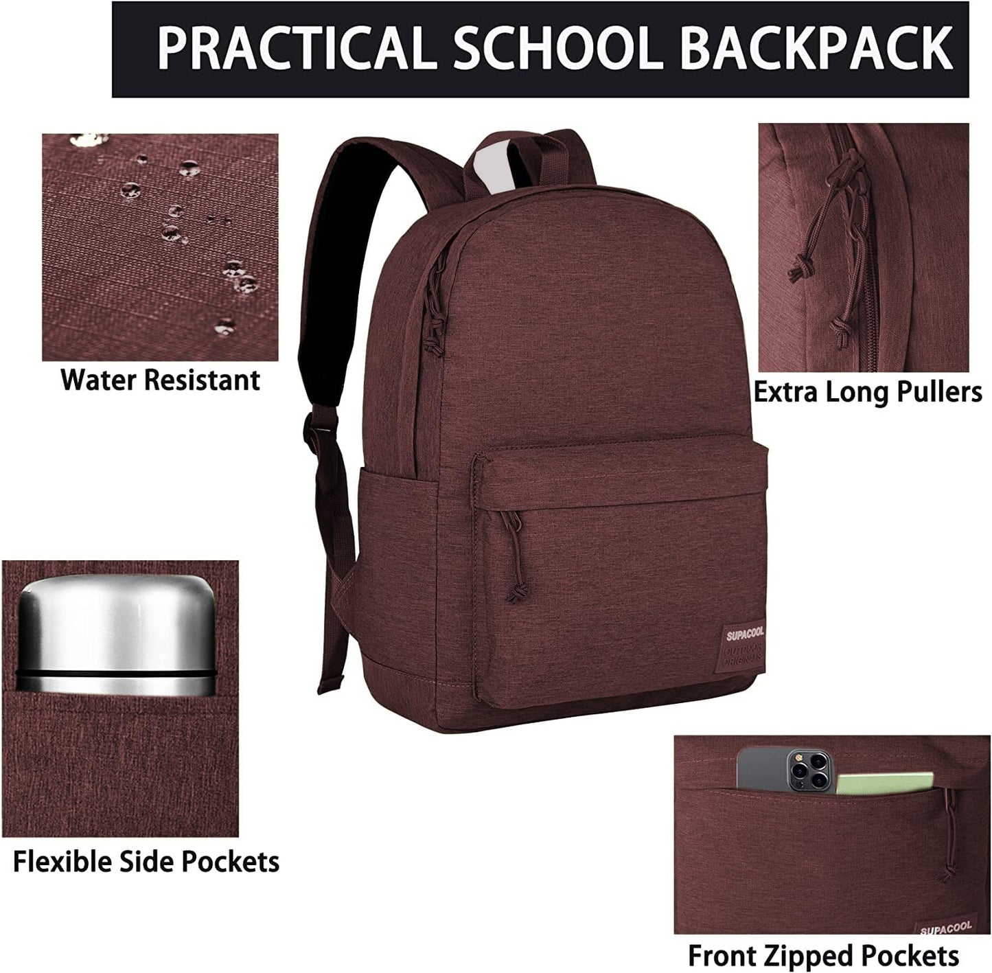 SUPACOOL Casual Laptop Backpack for Men and Women, Backpack with USB Charging Port(Coffee set)