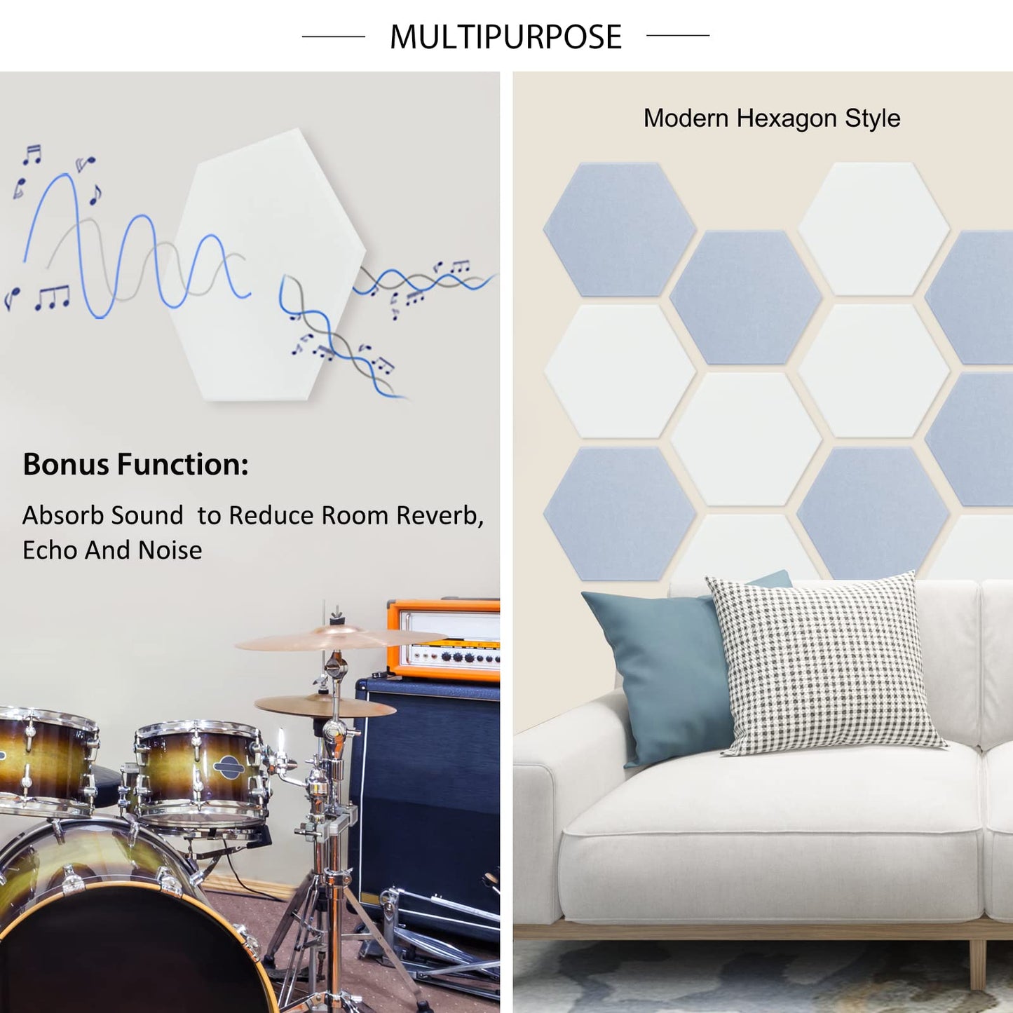 BXI Hexagon Felt Bulletin Board - 14.2 X 12.3 X 0.4 Inches 6 Pcs Self-Adhesive Poster Cork Board 30 Push Pins, Thick Pin Tiles Display Vision Board, Photo Picture Panels for Home Office Classroom