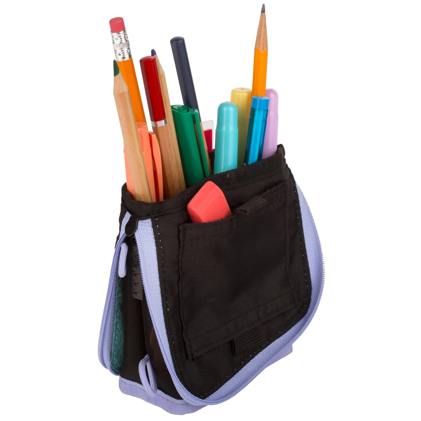 Five Star Pencil Pouch, Pen Case, Stand 'N Store Zipper Pouch, Fits 3-Ring Binder, Storage Organizer for School Supplies Earbuds Chargers Cables Makeup, Teal/Berry (500209F-ECM)