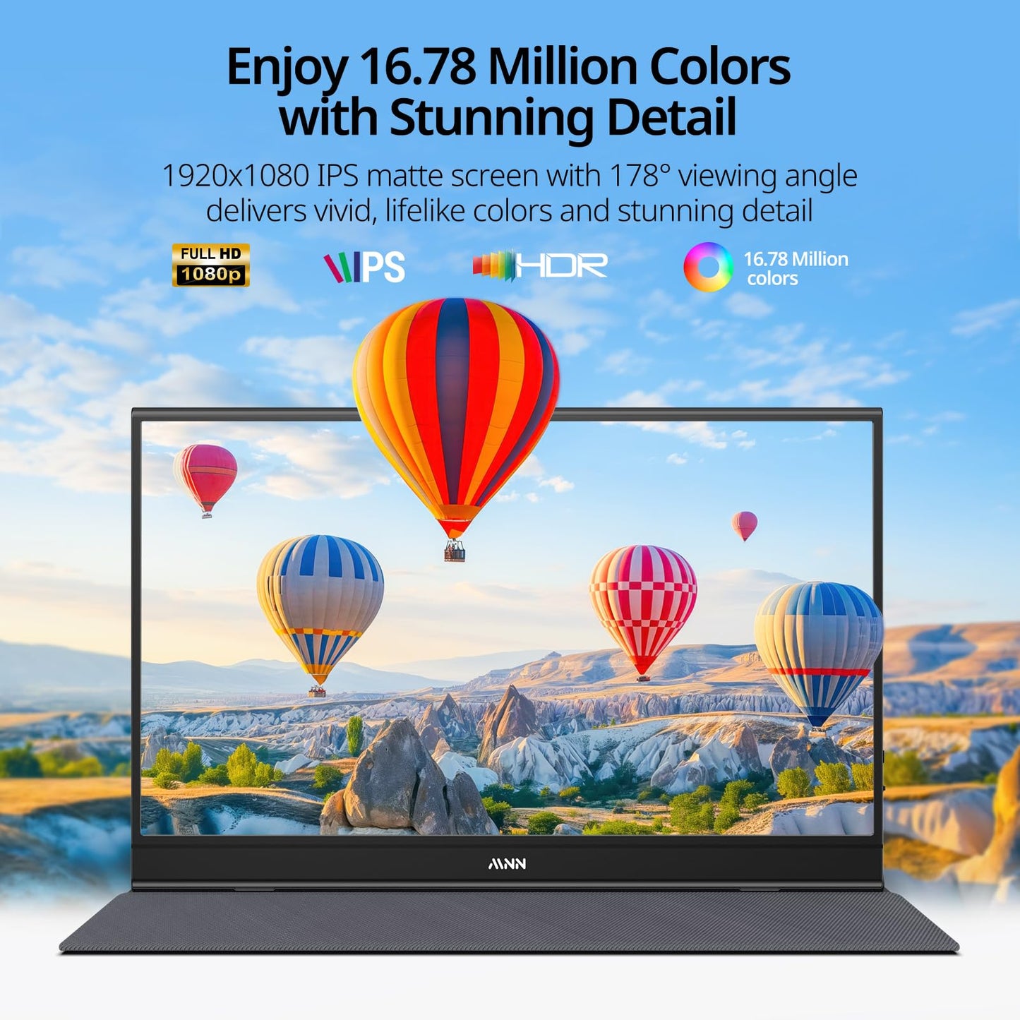 MNN Portable Monitor 15.6inch FHD 1080P 60Hz USB C HDMI Gaming Ultra-Slim IPS Display w/Smart Cover & Speakers,HDR Plug&Play, External Monitor for Laptop PC Phone Mac (15.6'' 1080P)