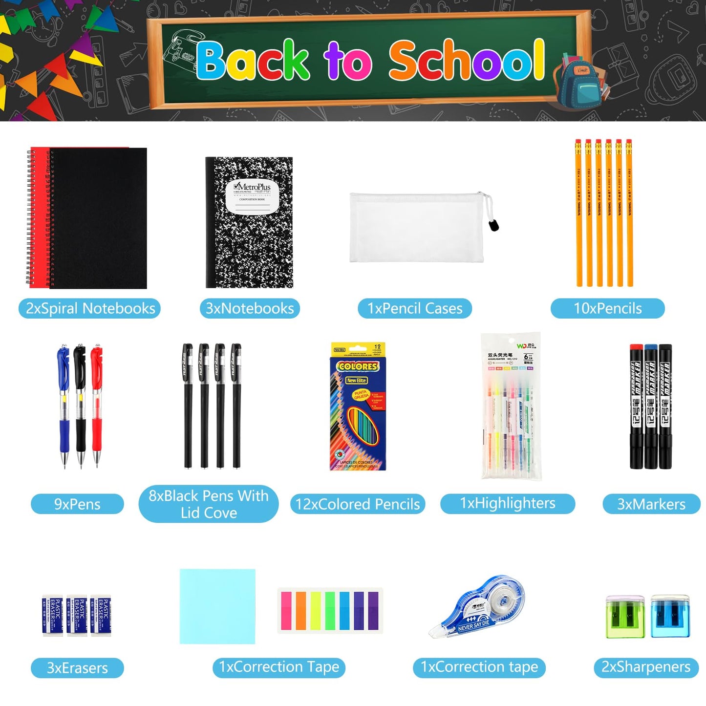 Gilprop 81 Pcs School Supply Kit with Backpack Back to School Supplies Bundle Bulk School Essentials for Elementary Middle High School Students Includes Folders Notebooks Pencils and More(Black)