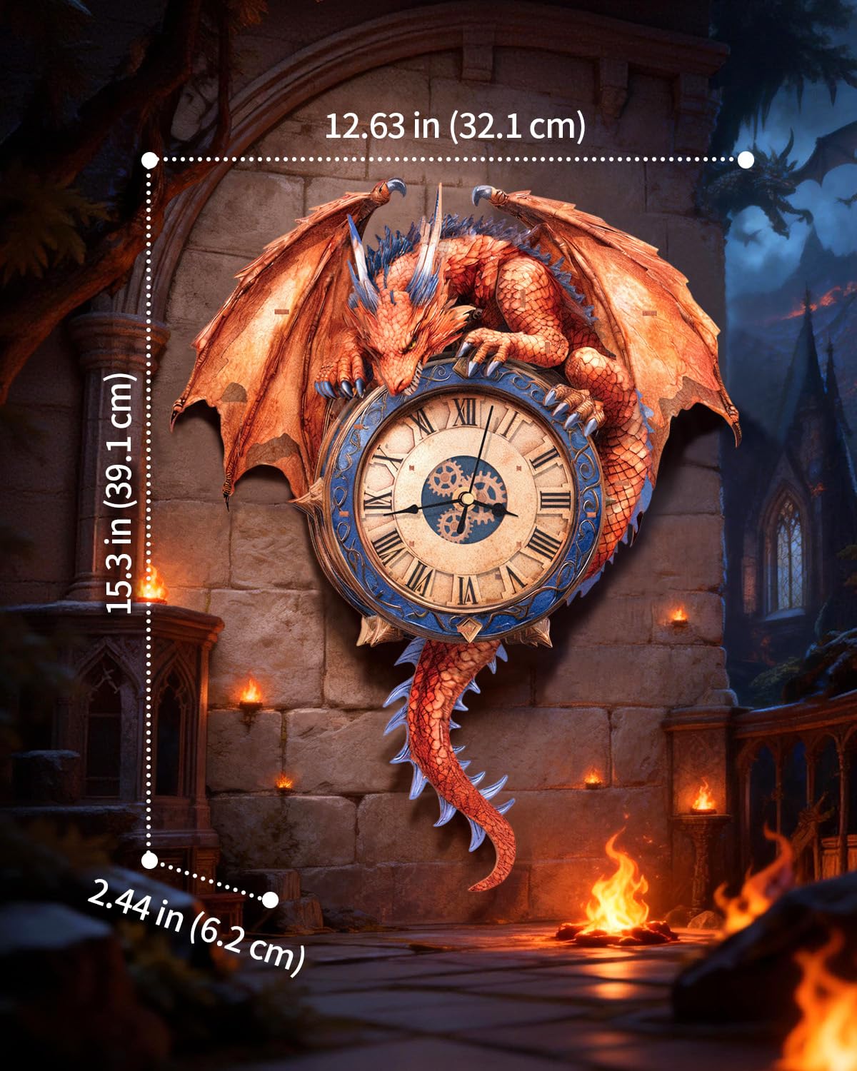 Rnfinewow 3D Puzzles for Adults, 3D Puzzle Fiery Dragon Clock Kit (with Pendulum), Wooden Puzzles for Adults Home Decor DIY Clock Crafts for Adult Puzzle Gifts for Men Women