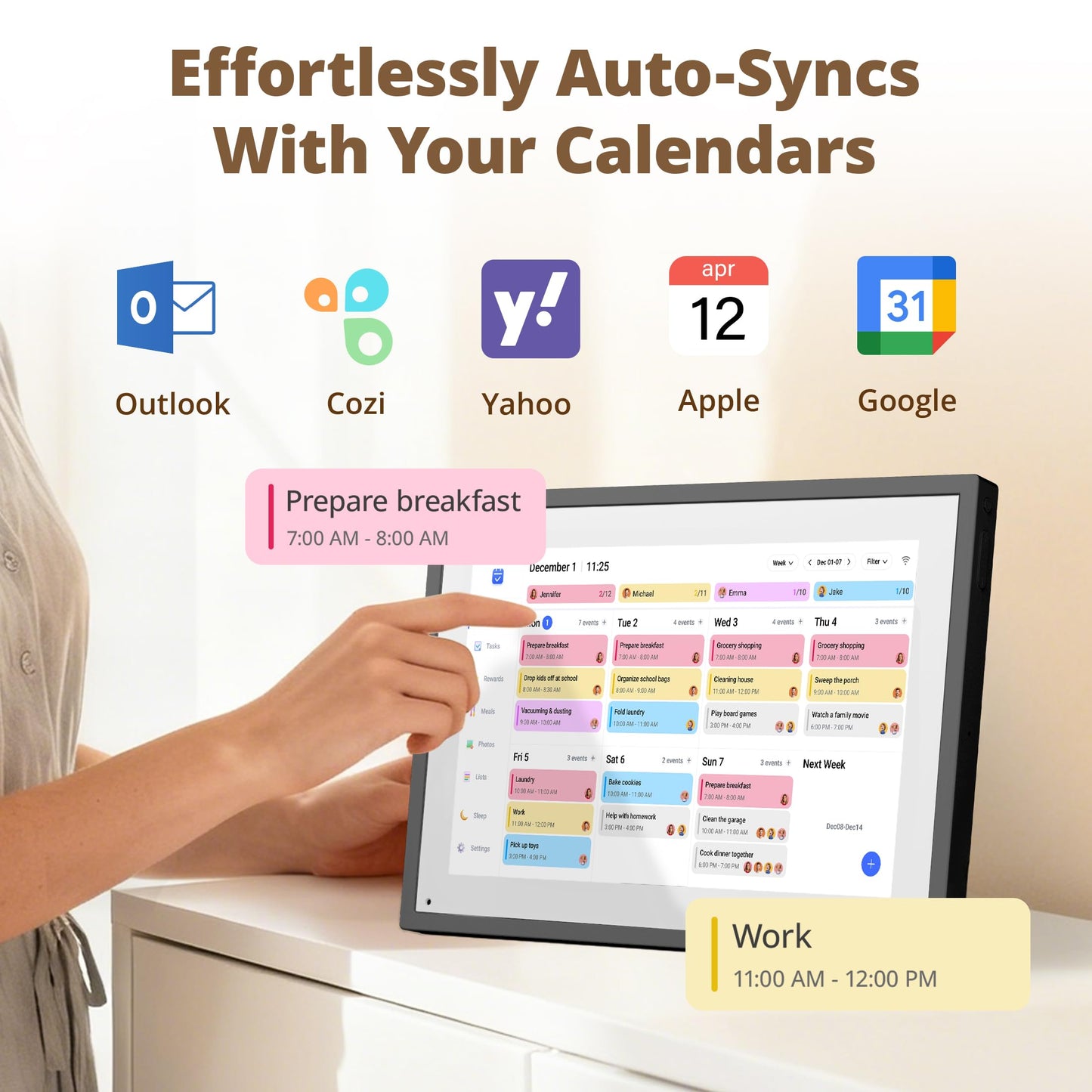 Digital Calendar Touch Screen 10 Inch, Electronic Calendar Chore Chart with 1080P Interactive Touchscreen for Family Monthly/Weekly/Daily Planner, Smart Calendar with Desk Mount - Black