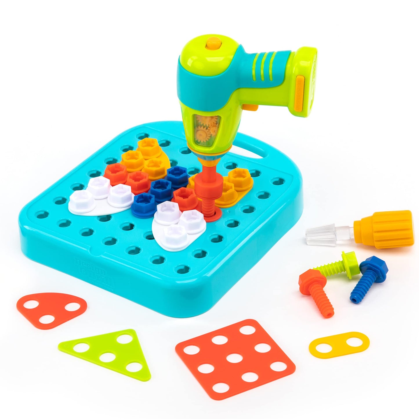 Educational Insights Design & Drill Shapes Workshop - Construction Toys & Toddler Tools, Kids Tool Set with Real Electric Drill Toy, Take Apart STEM Set, Building Kits and Gifts for Ages 3+