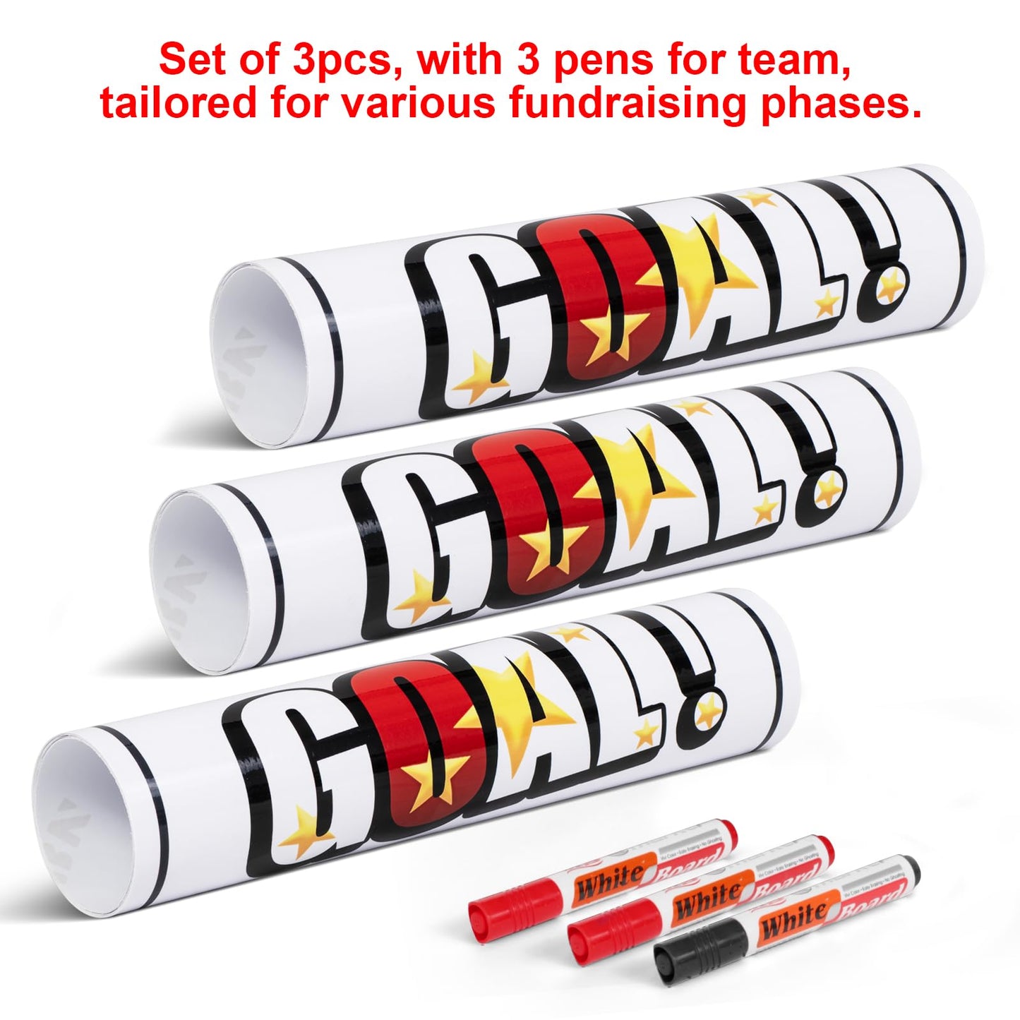 Fundraiser Thermometer Tracker, 46"x12" Self-Adhesive with Dry Erase Markers, Goal Thermometer Chart Tracker, Fundraising Chart Goal Tracker, Set of 3