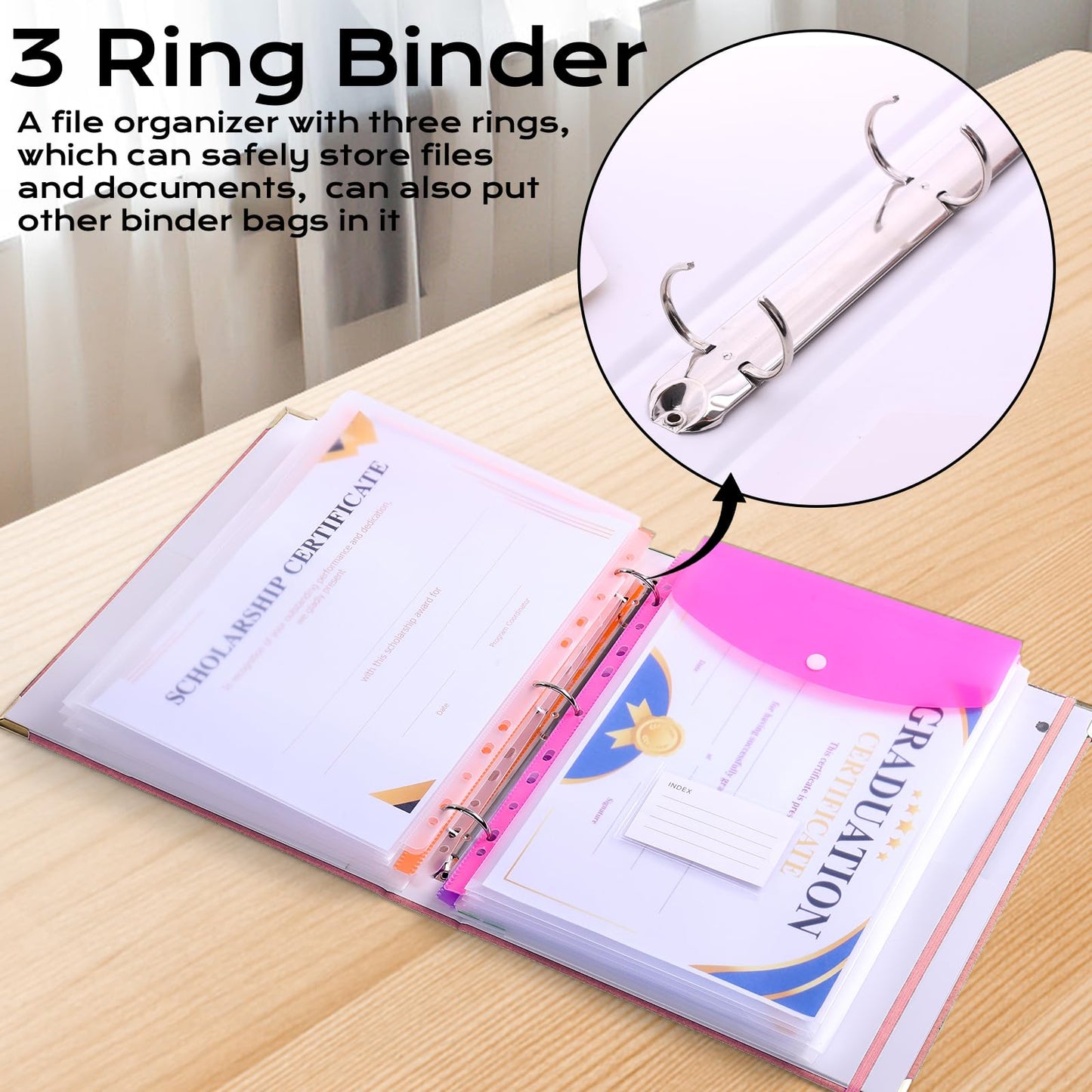XKDOUS Aesthetic Document Organizer 3 Ring Emergency Binder Linen Folio Folders with 9 Pockets Expanding File Storage Holder for Important Papers, Letters, Passports, Photos