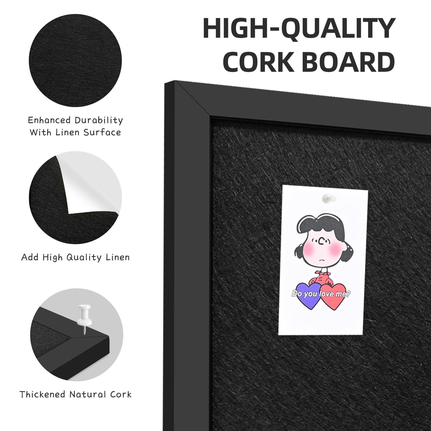 Yunihome 13.3x17.7 Inch Cork Board for Wall Hanging with Linen, Bulletin Board with Push Pins, Mounted Memo Message Board for Home Office Decor, Dorm Room Essentials, Classroom Organization