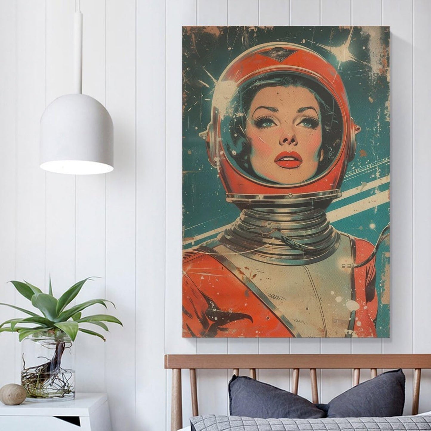 JHXNJDPOST Retro Mid-Century Modern Astronaut Canvas Wall Art Aesthetic Decorative Painting Living Room Restaurants, Pool Halls And Hotelsstyle-10 16x24inch(40x60cm)