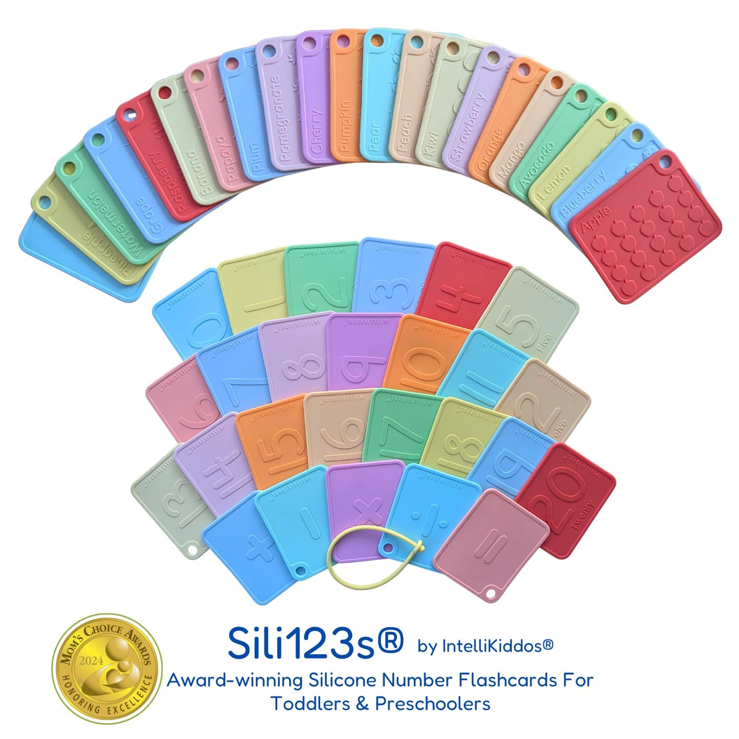 INTELLIKIDDOS Sili123s Number Flash Cards, Non-Toxic Silicone Number Flash Cards for Toddlers 1-3, Montessori Sensory Fruits Counters Math Manipulatives Flashcards, Dishwasher Safe Baby Cards