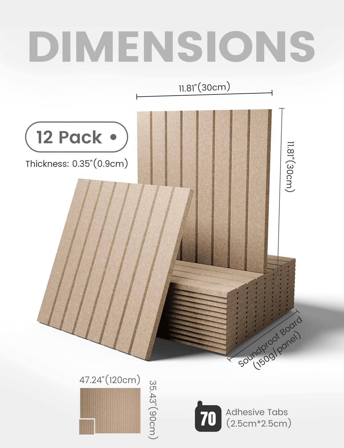 Large Felt Bulletin Board 48" x 36" Cork Board Alternative-12 Pack with 70 Safe Removable Adhesive Tabs, Cork Boards for Walls Cork Board for Home Office Classroom Pin Board-Taupe