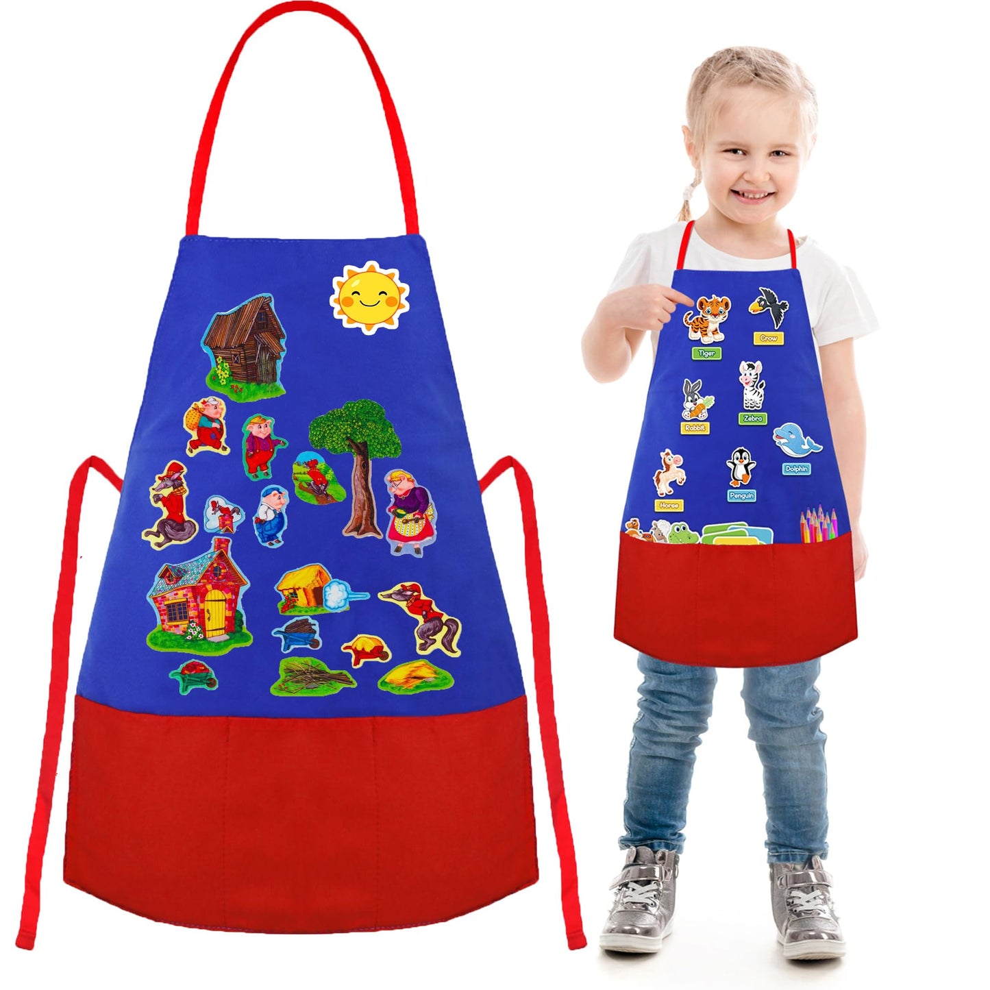 AKAYOK Felt Aprons for Autism - 3 Pocket Educational Storytelling Apron for Preschool, Autism, Classroom, and Homeschooling - Durable, Washable, and Interactive Learning Tool