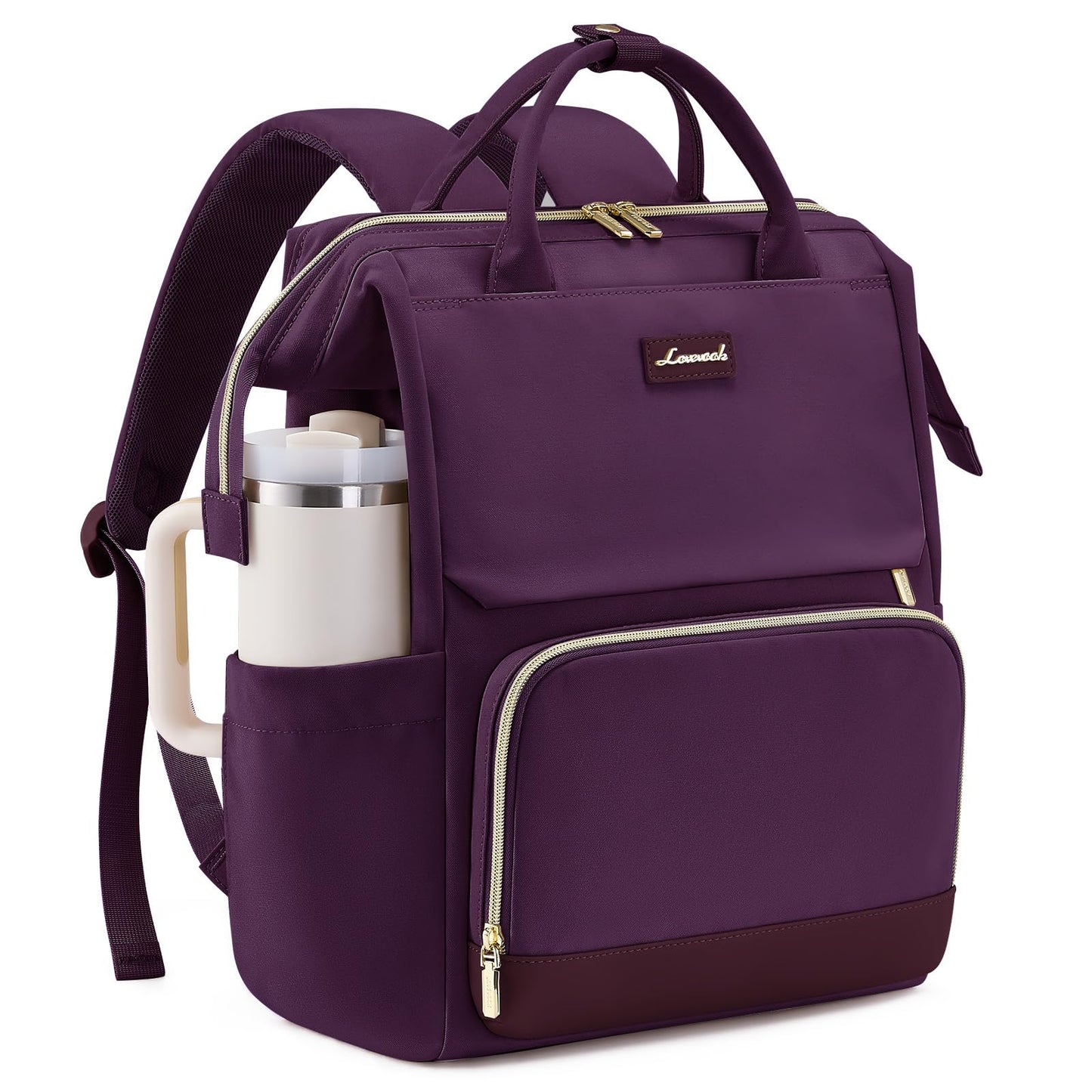 LOVEVOOK Laptop Backpack for Women with Giant Tumbler Holder Pocket, 15.6 inch Travel Work Bag Purse for Nurse Teacher, Waterproof Casual Daypack Bookbag for College Business