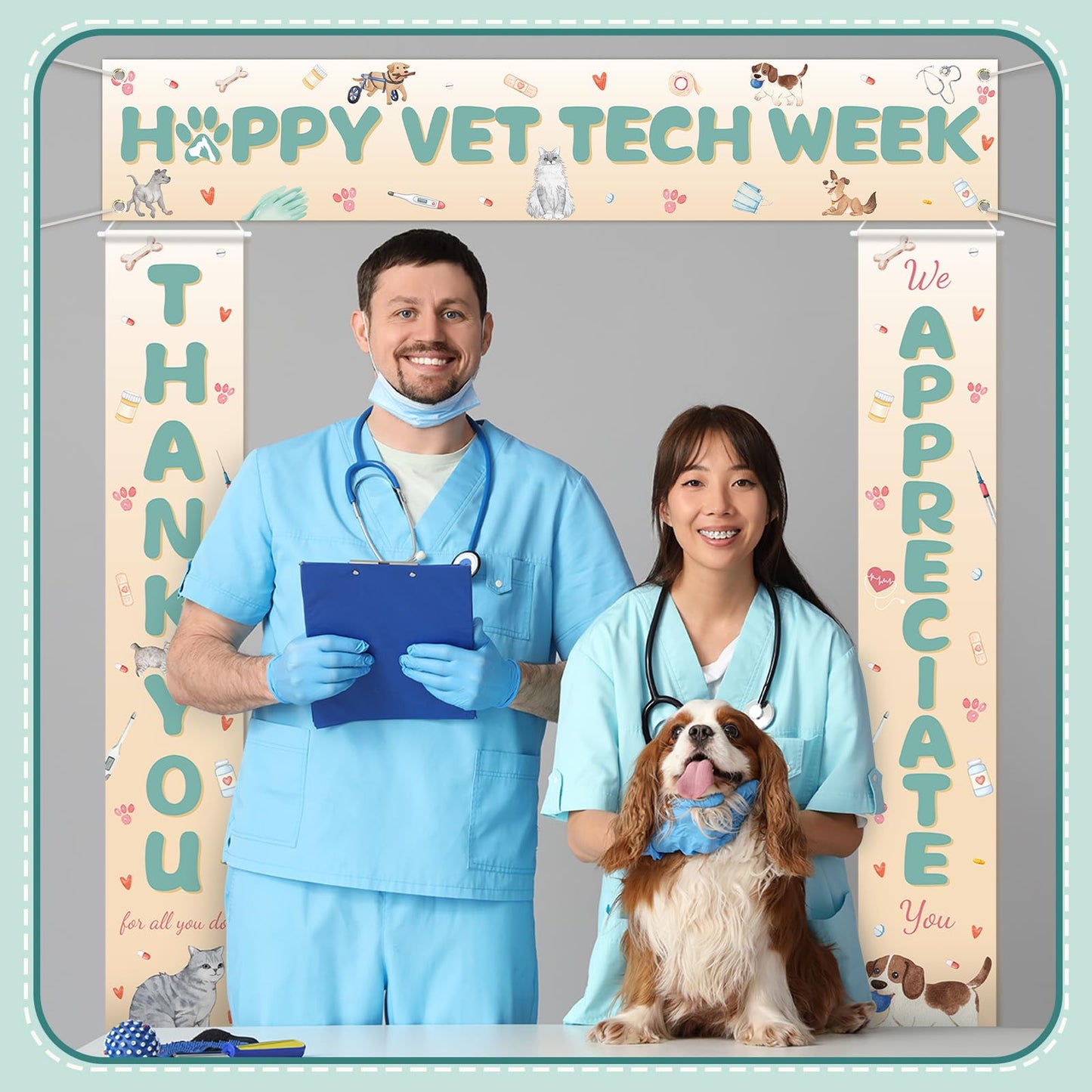 Fanfanwin 3 Pcs Happy Vet Tech Week Banner We Appreciate Thank You Veterinary Technician Week Decorations Orange Green Vet Hospital Staff Party Supplies for Hard Work Nurse Enthusiast