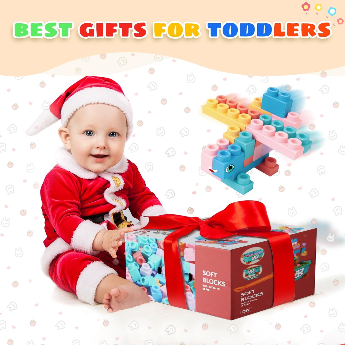 Large Particle Soft Building Block Toys with Storage Box with pull rods for Toddler Aged 18 Months to 6 Years old.Preschool Toys Suitable for Kindergarten, Parent-child Interaction etc(81P)