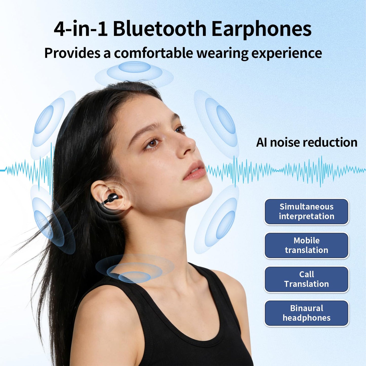 Jrrese AI Translation Earbuds Real Time, 164 Languages 80H Playtime Translator Ear Buds Audifonos Traductores Inglés Español Wireless Earphone Bluetooth AI Headphone for Travel Meeting Learning