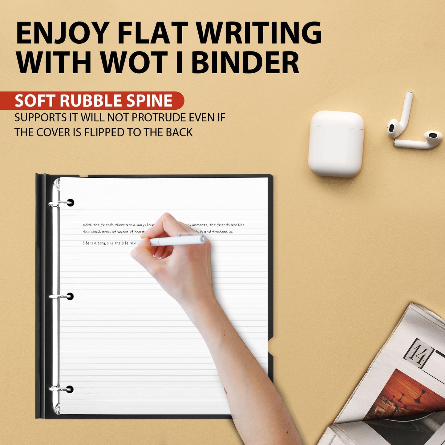 WOT I 1 Inch Telescoping 3 Ring Binder 4 Pack, Expandable Flexible Binder with Customizable Front Cover & Clear Catalog Pocket, Holds 225 Sheets, School Office Supplies, Black+White