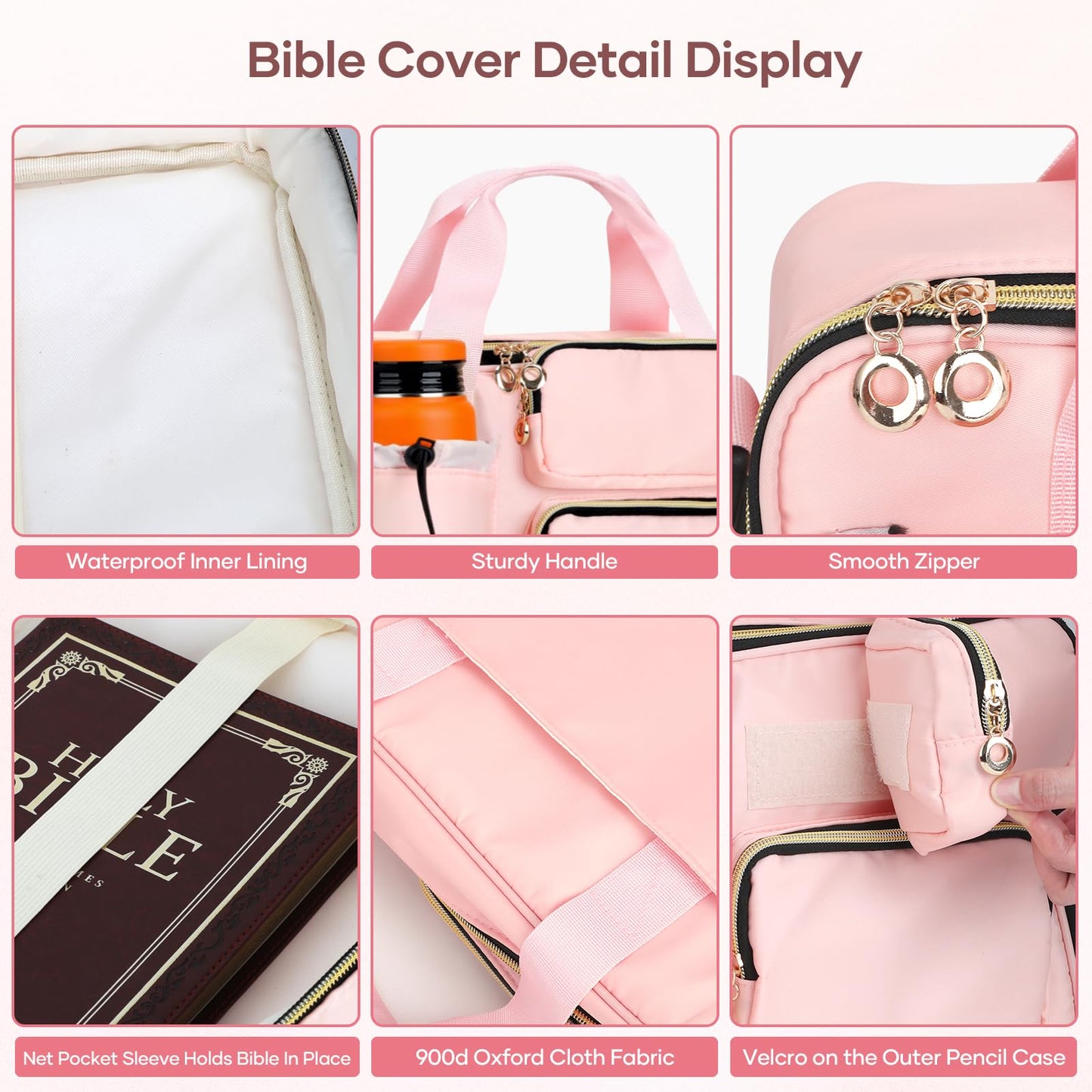 Bible Cover Case for Women, Large Bible Bag with Removable Pencil Case, Shoulder Strap and Highlighters for Bible Study Supplies, Church Bag Carrying Journaling Kit, Christian Gift for Women