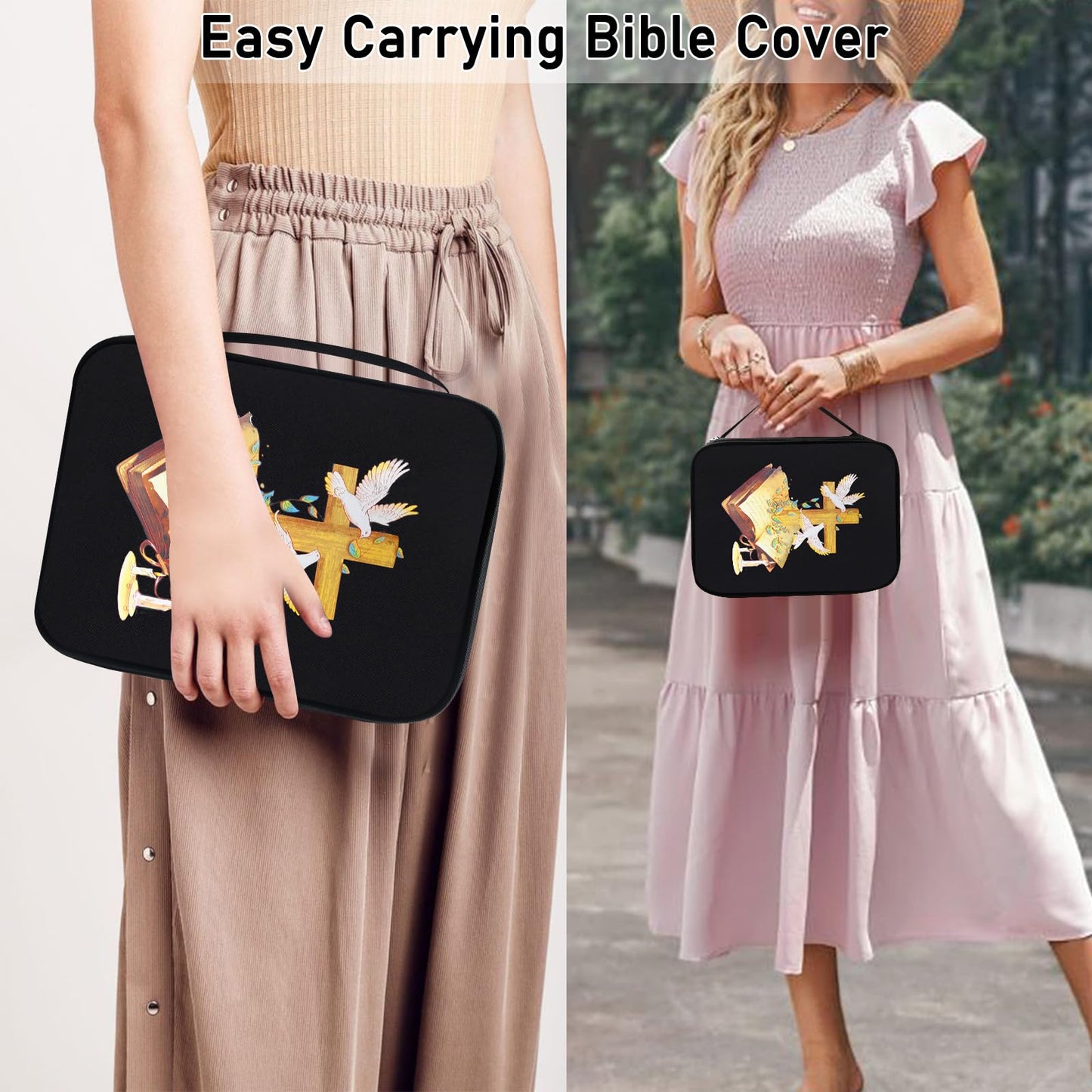 Bible Cover for Women & Men, Bibles Study Supplies Covers with Zipper for Journaling Accessories Kits-Book Carrying Travel Case for Teens Black Tote Church Bag for Bible Study