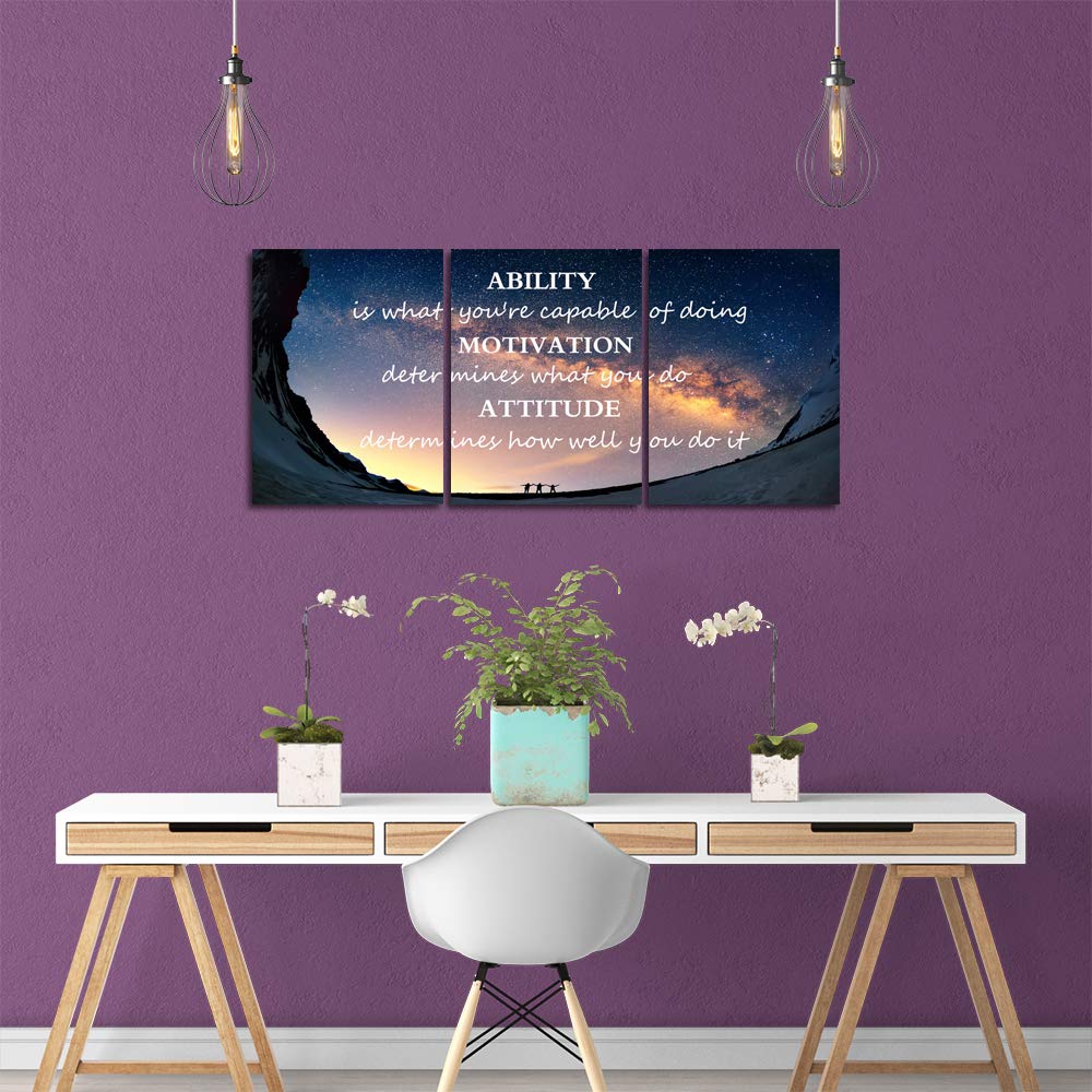 Motivational Quotes Canvas Wall Art Inspirational Ability Motivation Attitude Saying Words Posters Prints Entrepreneur Quote Home Office Bedroom Decor 3 Panels Ready to Hang - 36" W x 16" H