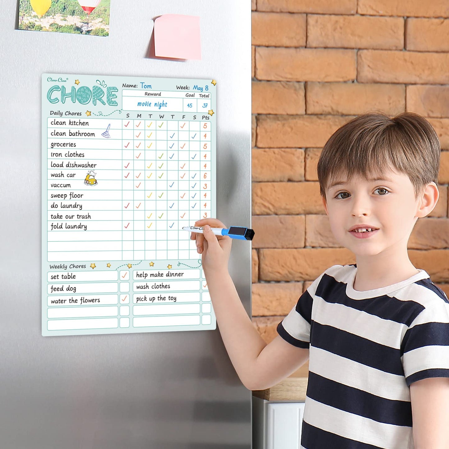 Magnetic Dry Erase Chore Chart - 8.5"x12" Behavior Responsibility Chore Board for Kids, Teenagers - 6 Extra Fine Point Markers Included - Shipped Flat 2 Pcs Blue & Pink