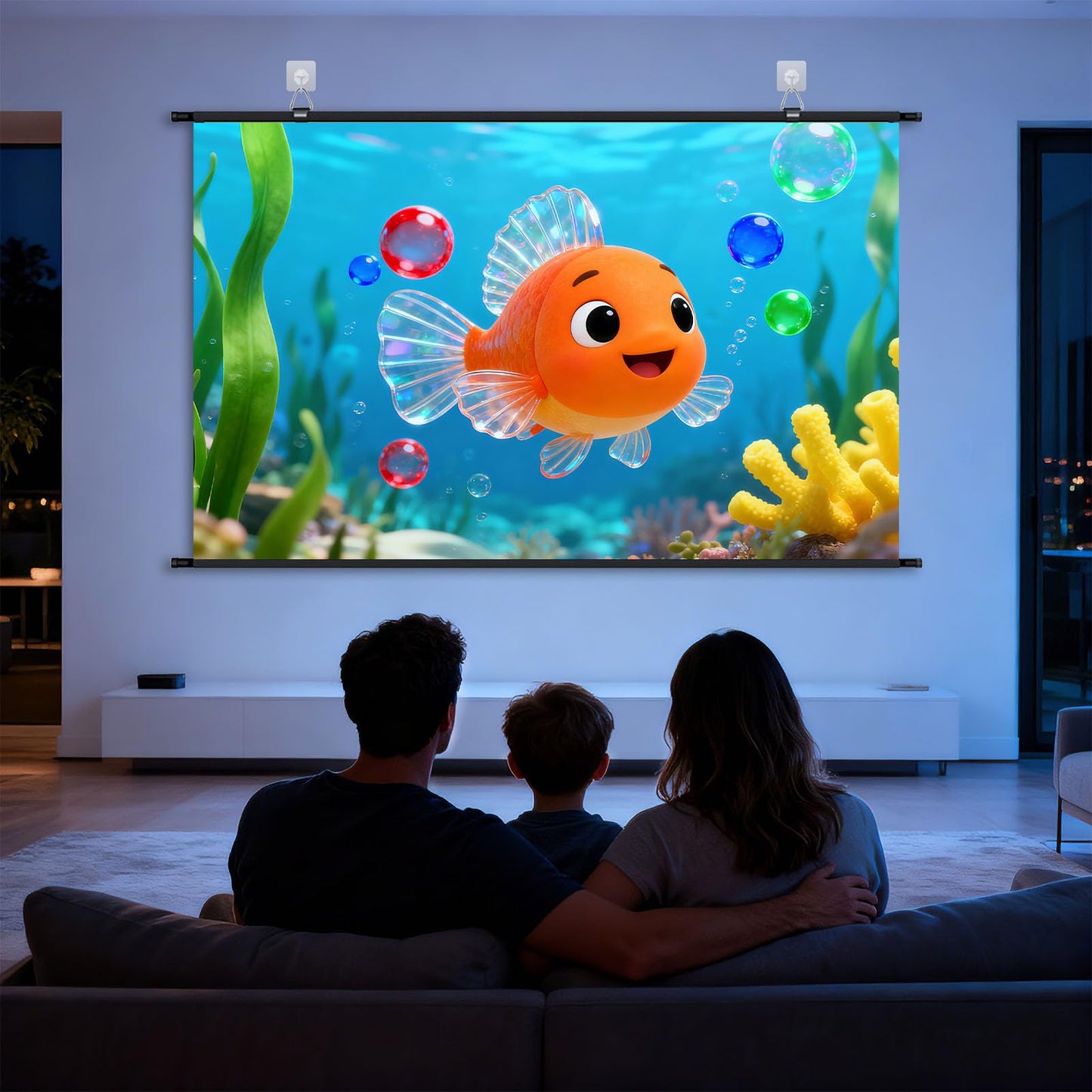 110 inch Projector Screen, XIAOHUI Portable Movie Projector Screen for Outdoor Indoor with 3 pcs Adhesive Hook, 4K Hanging Projection Screen for World Cup Room Wall, Anti-Glare, 16:9 HD