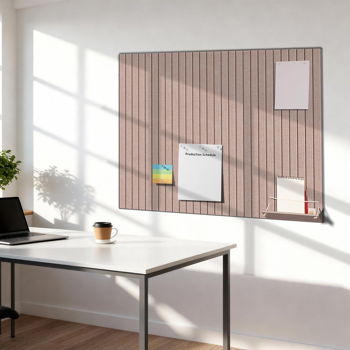 12 Pack Bulletin Boards 48" x 36" Alternative Cork Board for Office,Built-in Storage Device，Large Cork Boards for Walls ， Felt Wall Tiles, Contains Removable Security Stickers and PushPins (V-Beige)