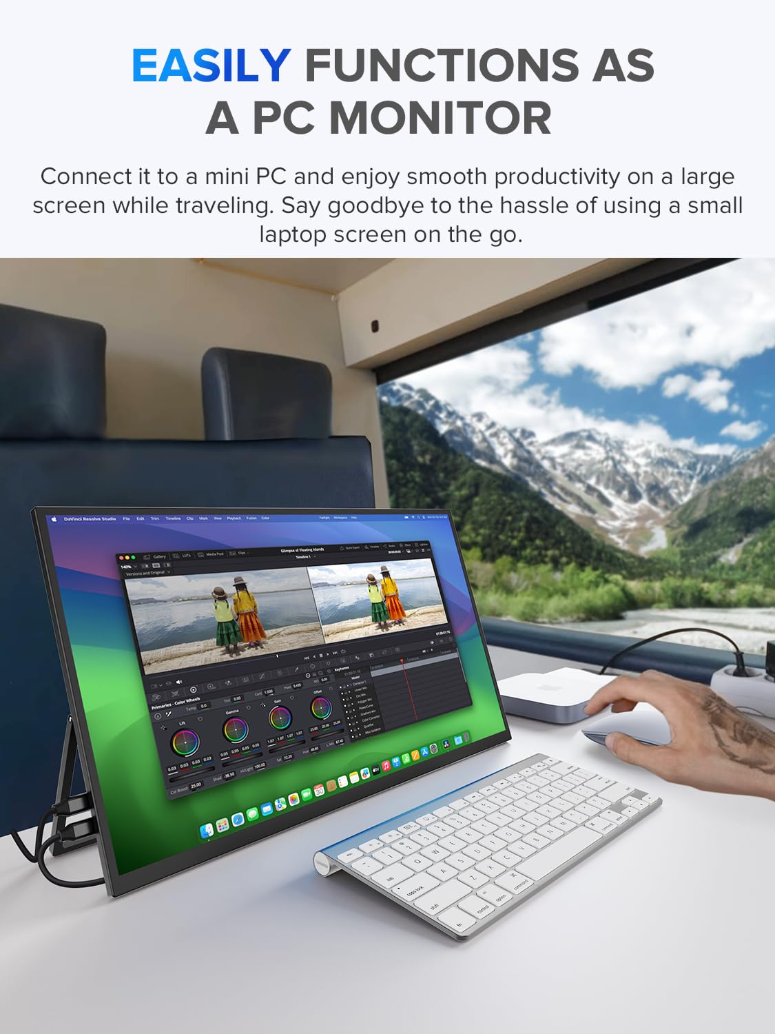 UPERFECT Portable Monitor, 22" 2K QLED 100% DCI-P3 2560×1440 QHD FreeSync HDR Laptop Monitor, w/VESA, Stand, USB-C Mini HDMI Travel Second Monitor for Computer, Phone, Mini PC, Gaming Consoles