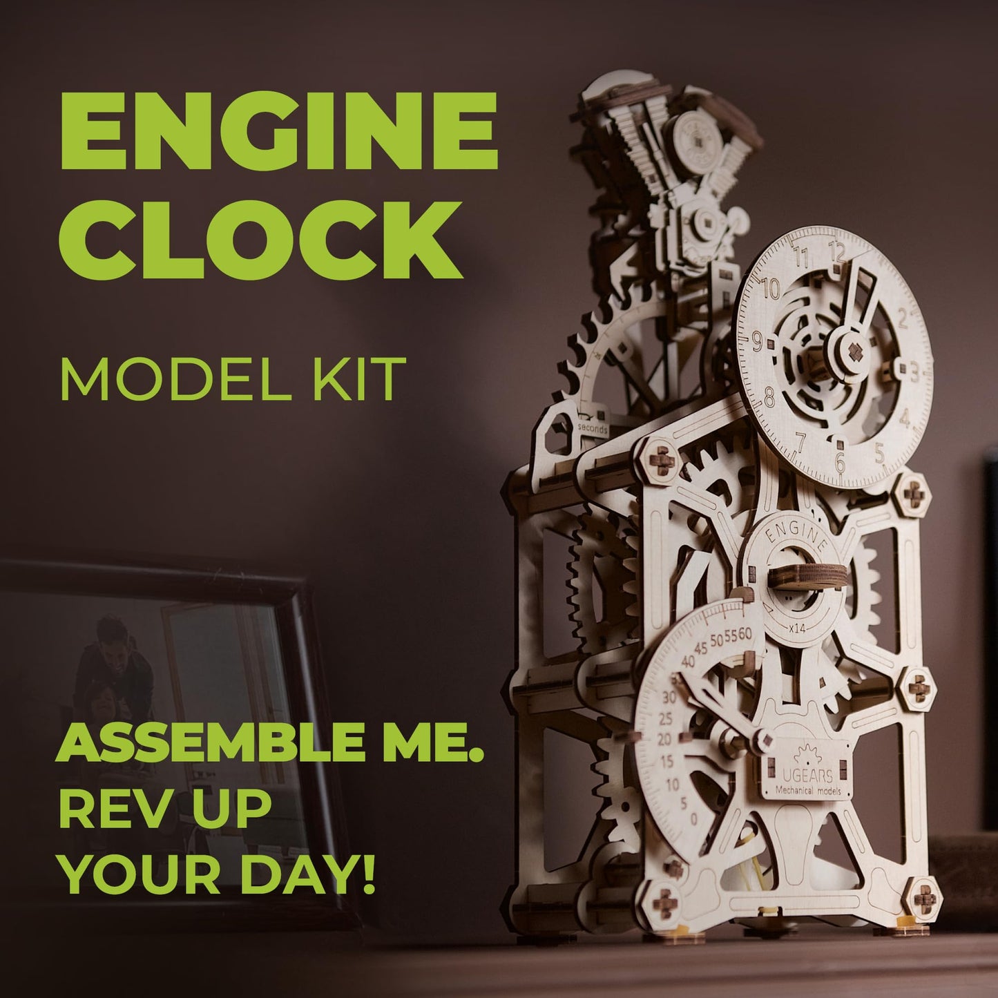 UGEARS Engine Clock 3D Wooden Puzzles for Adults – Wooden Model Kits for Adults, Mechanical Clock Kit with Moving Pistons, Steam Engine Kits, Clocks Kits for Do It Yourself, Brain Teaser 3D Puzzle