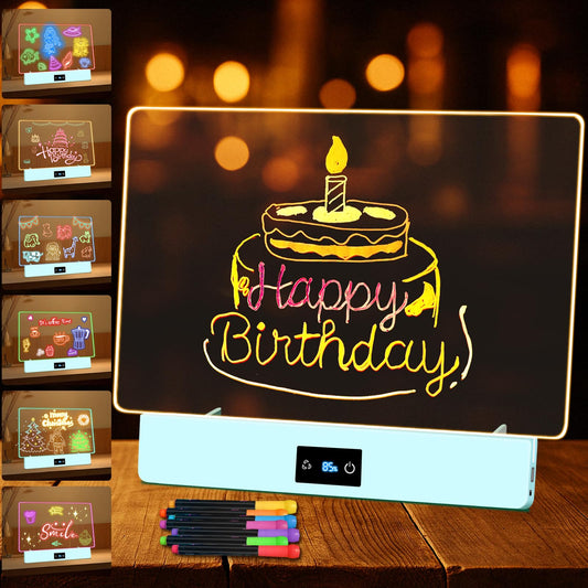 Exbelle 16“ Rechargeable LED Drawing Board for Kids 7 Colors Light Acrylic Dry Erase Board with Colors 3 Modes Led Note Board for Room/Store/Office Ideal Gift for Birthday Festival Blue