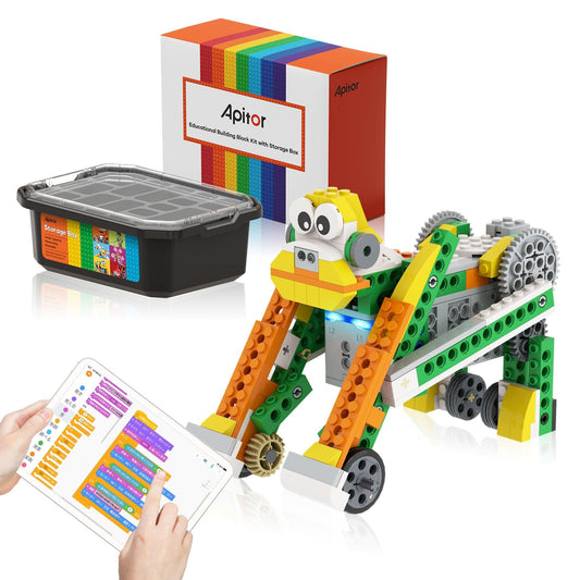 Apitor Robot Q Robot Building Kit, 20-in-1 Programmable APP RC Car Robotics Coding Kit, Includes Large Storage Organizer with Sorting Plate, STEM Birthday Gifts for Boys Girls Kids Aged 6-12