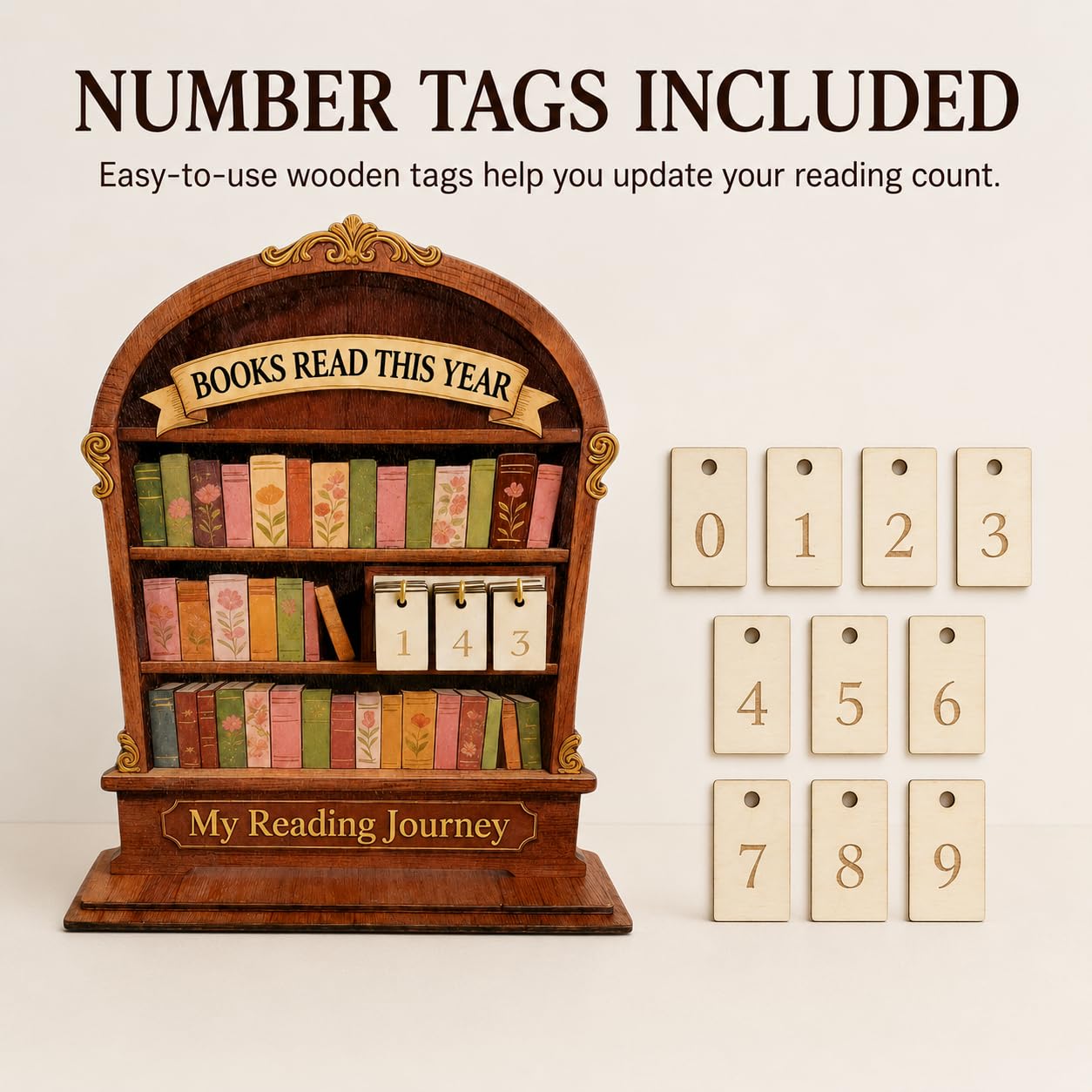 Wooden Reading Tracker, Annual Book Log for Book Lovers, Rustic Bookshelf Design, for Readers