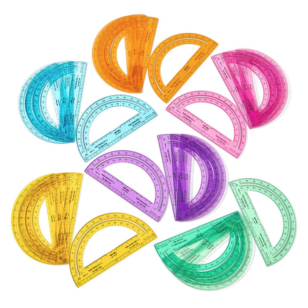 hand2mind Safe-T Protractor for Kids, 180 Protractor, Rainbow Plastic Clear Protractor, Kids Safe, Protractor for Geometry, Protractor Math, Protractor Set, Math Classroom Supplies (24 Pack)