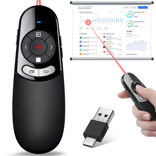 2 in 1 Type C USB Presentation Clicker Red Light, Wireless Presenter Remote PPT Clicker for Computer Presentations, Slide Advancer for Mac Laptop