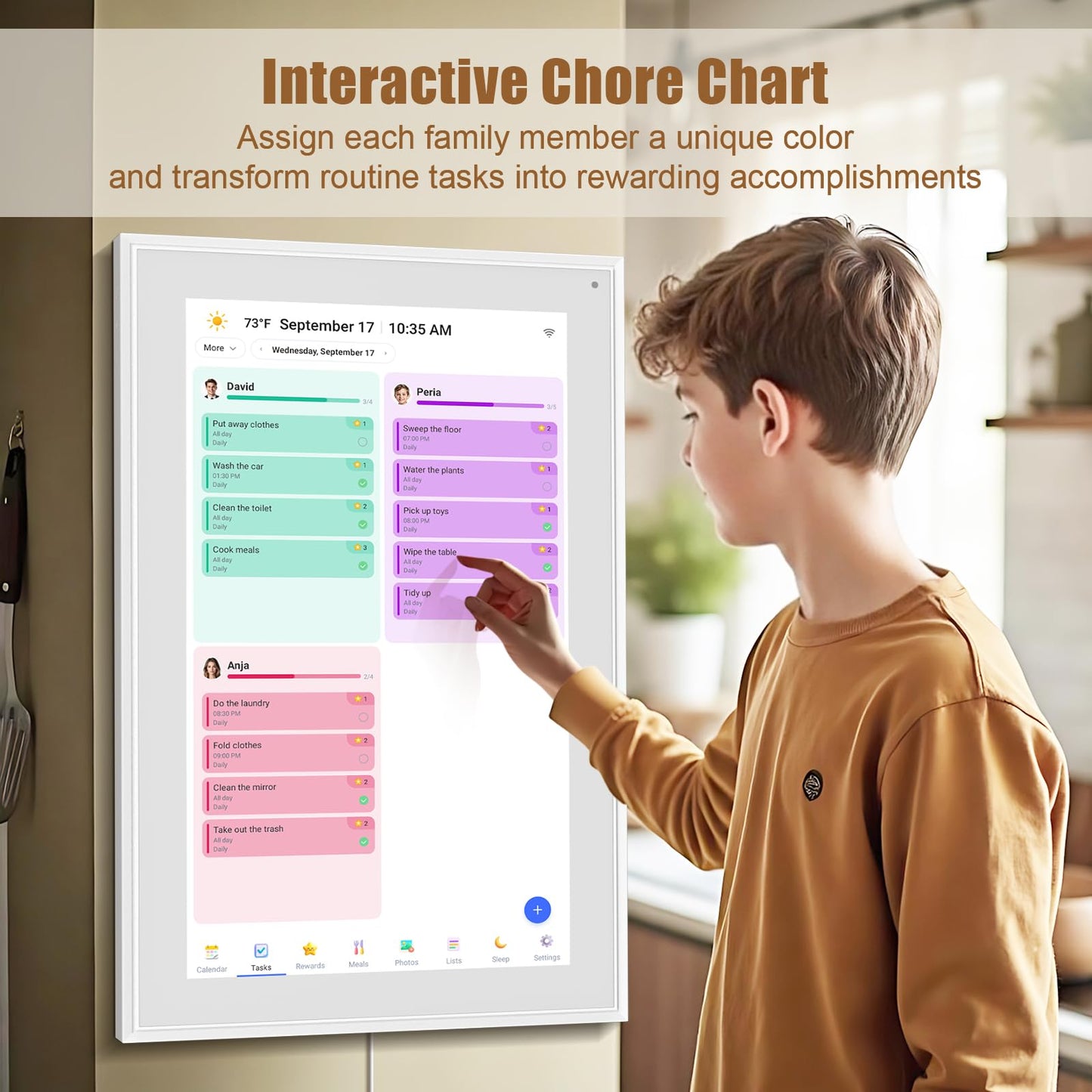 Smart Digital Calendar: 21.5-Inch Electronic Wall Calendars & Chore Chart, Full HD Interactive Touchscreen Display for Family Schedules Planner,Seamless Scheduling/Organizing-Wall/Desk Mountable