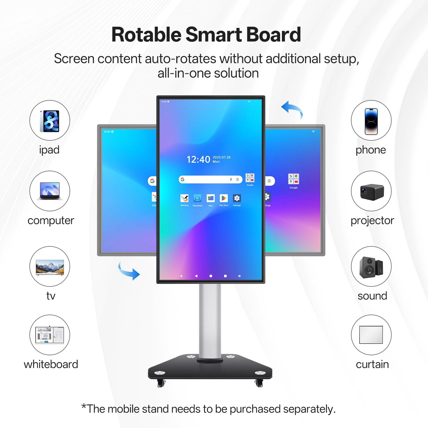JAV Smart Board 49 Inch, Interactive Whiteboard with EDLA Certified for Office and Classroom, Digital Whiteboard Rotating Touchscreen Android 14 8+128GB (Board Only)