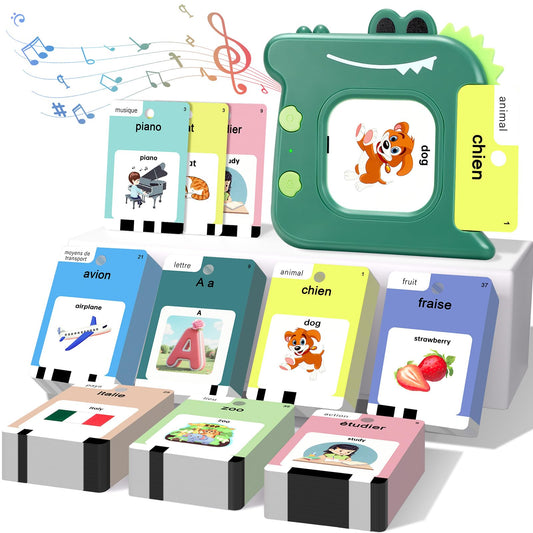 French and English Talking Flash Cards for Toddlers 1 2 3 4 5 6 Year Olds, 420 Sight Words, Montessori Learning Toys, Pocket Speech Therapy Toys, Sensory Preschool Educational Birthday