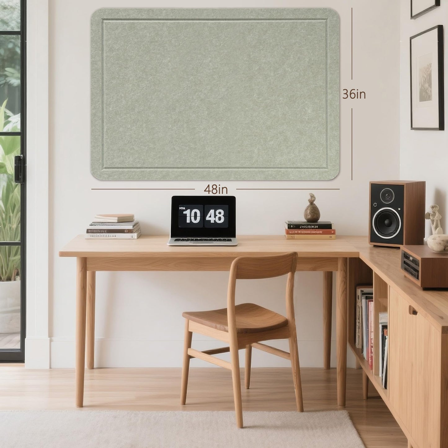 Lightomorrow Large Bulletin Board, 48 x 36 Inches Cork Board Alternative Decorative Felt Pin Board with Safe Removable Adhesives & 20 Push Pins for Home Office Classroom Walls-Sage