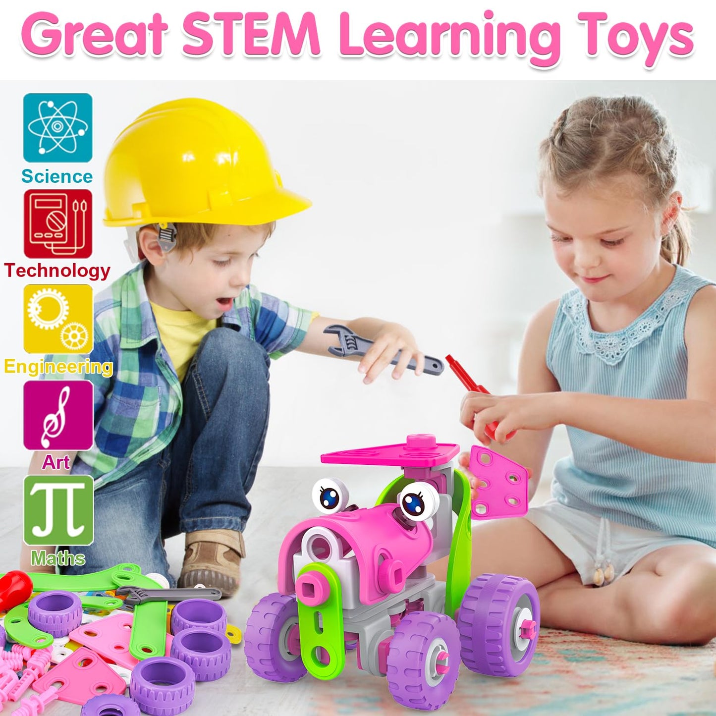 STEM Toys for 4 5 6 7 8+ Year Old Girl Birthday Gifts Pink Educational Building Toys for Kids Ages 4-8 5-7 8-10 Stem Kits Activities Construction Toys for Girls 4-6 6-8 Engineering Creative Games