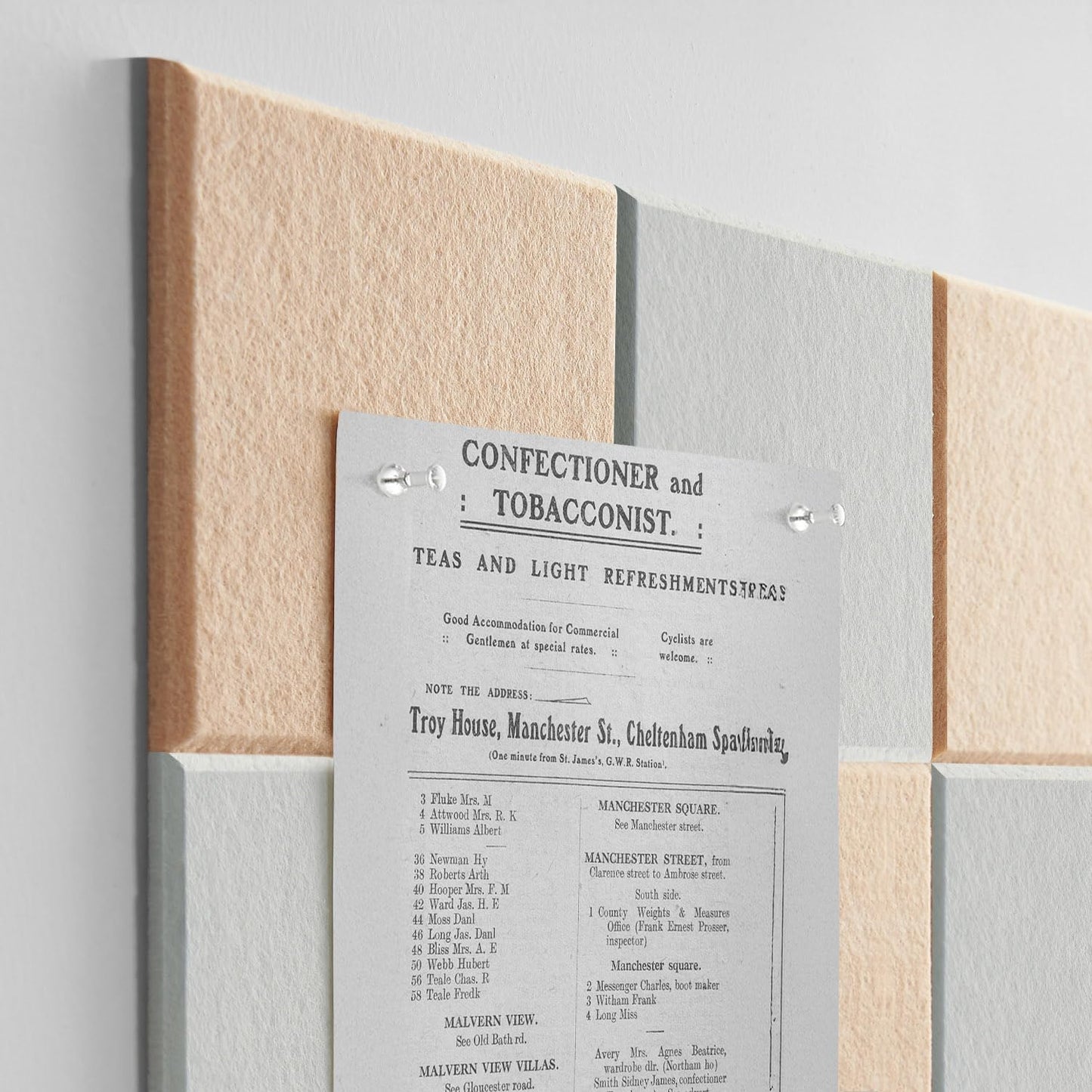 TSJOFFICE Large Cork Board for Wall - 48" x 24" Bulletin Board with 30 Pushpins for Office Decor, Pin Board 8 Pack Felt Tiles with Safe Removable Adhesive Tabs, Corkboard for Home - Cinnamon & White