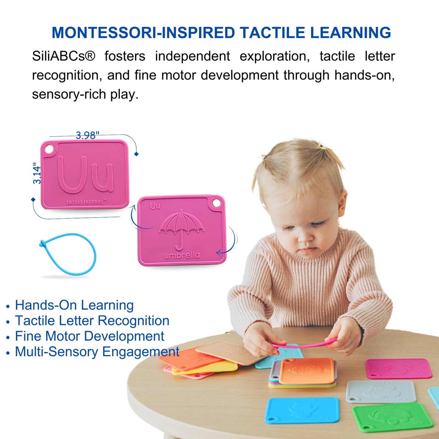 INTELLIKIDDOS SiliABCs Alphabet Flash Cards, Non-Toxic Silicone Alphabet Flash Cards for Toddlers 1-3, Montessori Toddler Preschool Alphabet Learning Activities, Dishwasher Safe Soft Baby ABC Cards