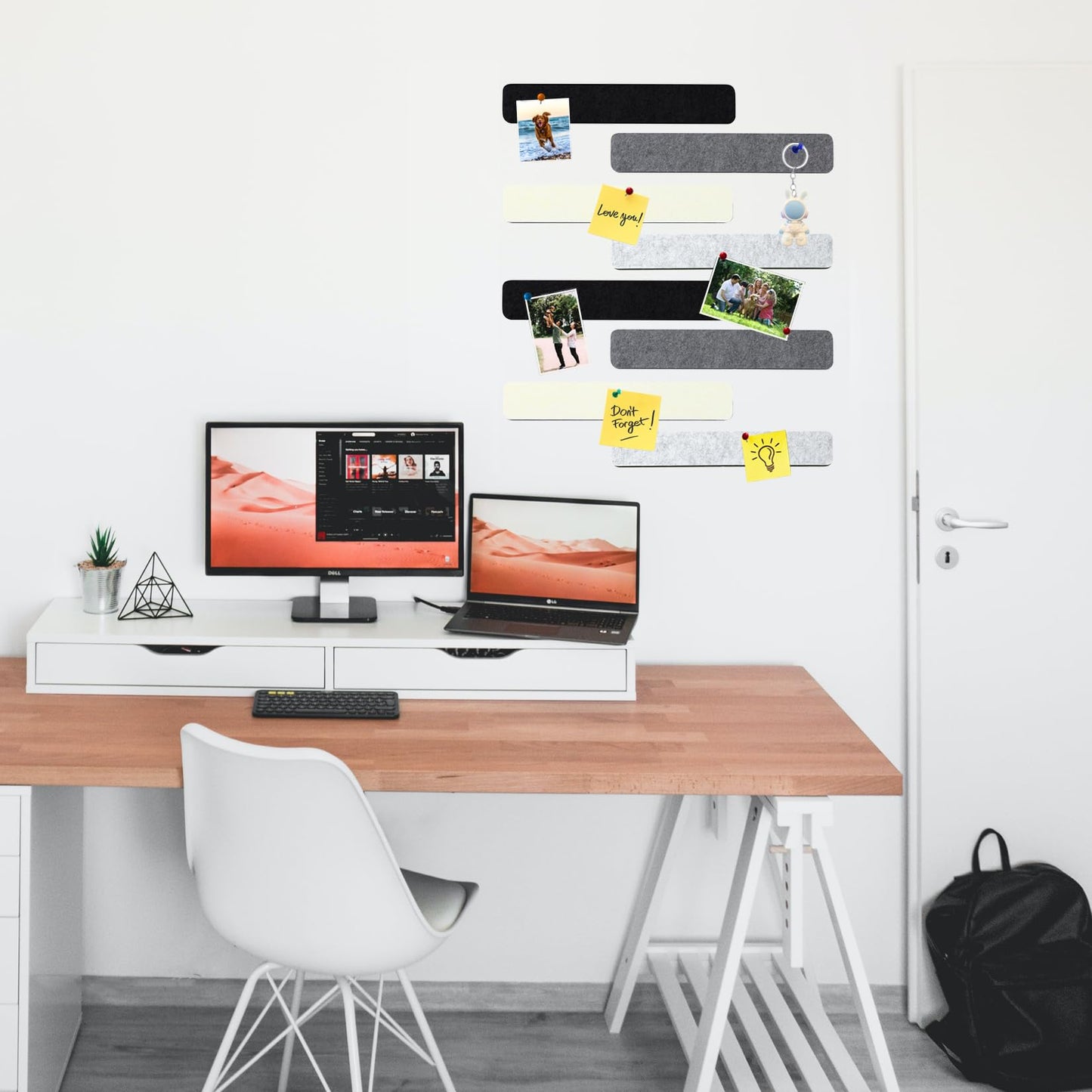 HULAVO 8Pcs Rectangle Felt Cork Board Bar Strips with 35 Pushpins, Self-Adhesive Bulletin Board Strips for Office School Home Wall Decor Stickers Memos Schedules Photos Display -Gradual Grey