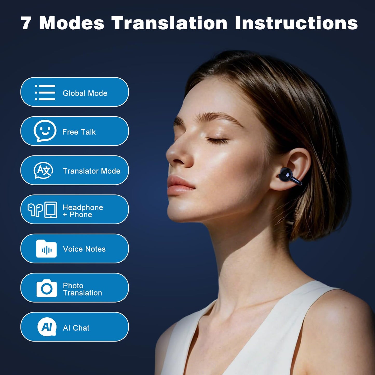 poodays AI Translation Earbuds Real Time, 164 Languages Translator Earbuds, Wireless Translating Ear Buds, Bluetooth Headphones for Travel Business Meeting Learning (Black)