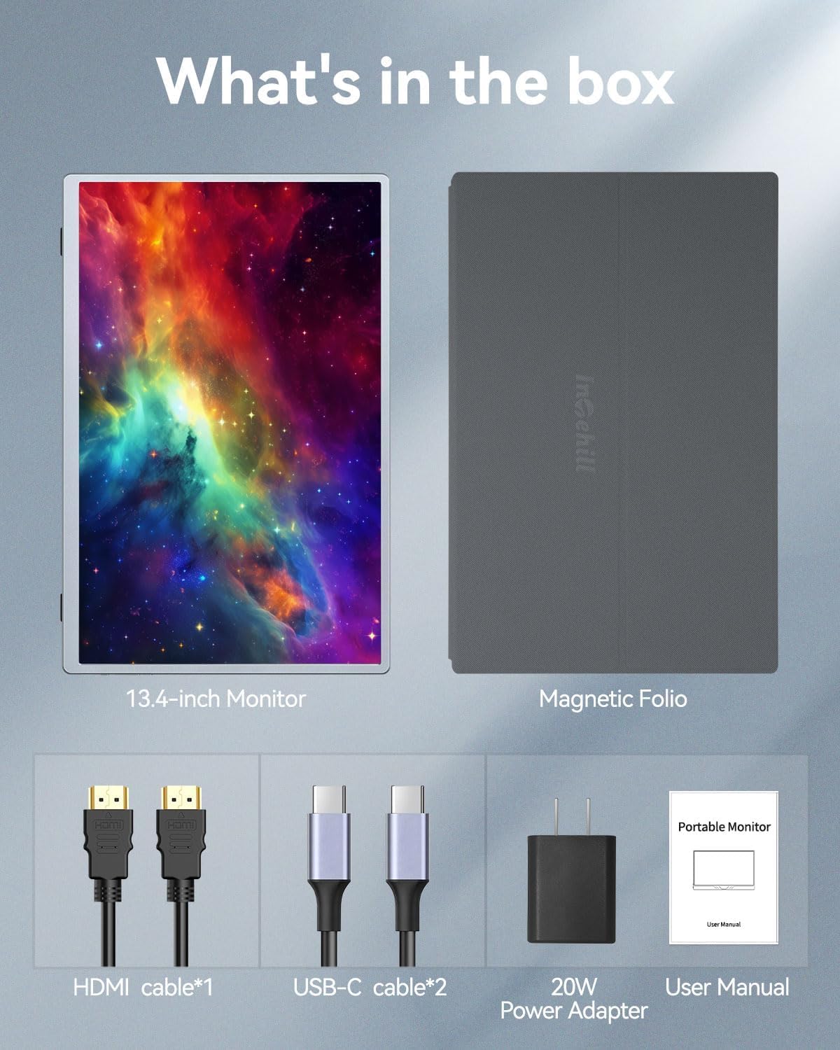 Intehill 4K Portable Monitor for Laptop, 3840x2400 Portable IGZO Display 16:10, 100% sRGB USB-C HDMI External Display with Speakers, Travel Monitor Second Screen with Magnetic Protective Cover, U13NA