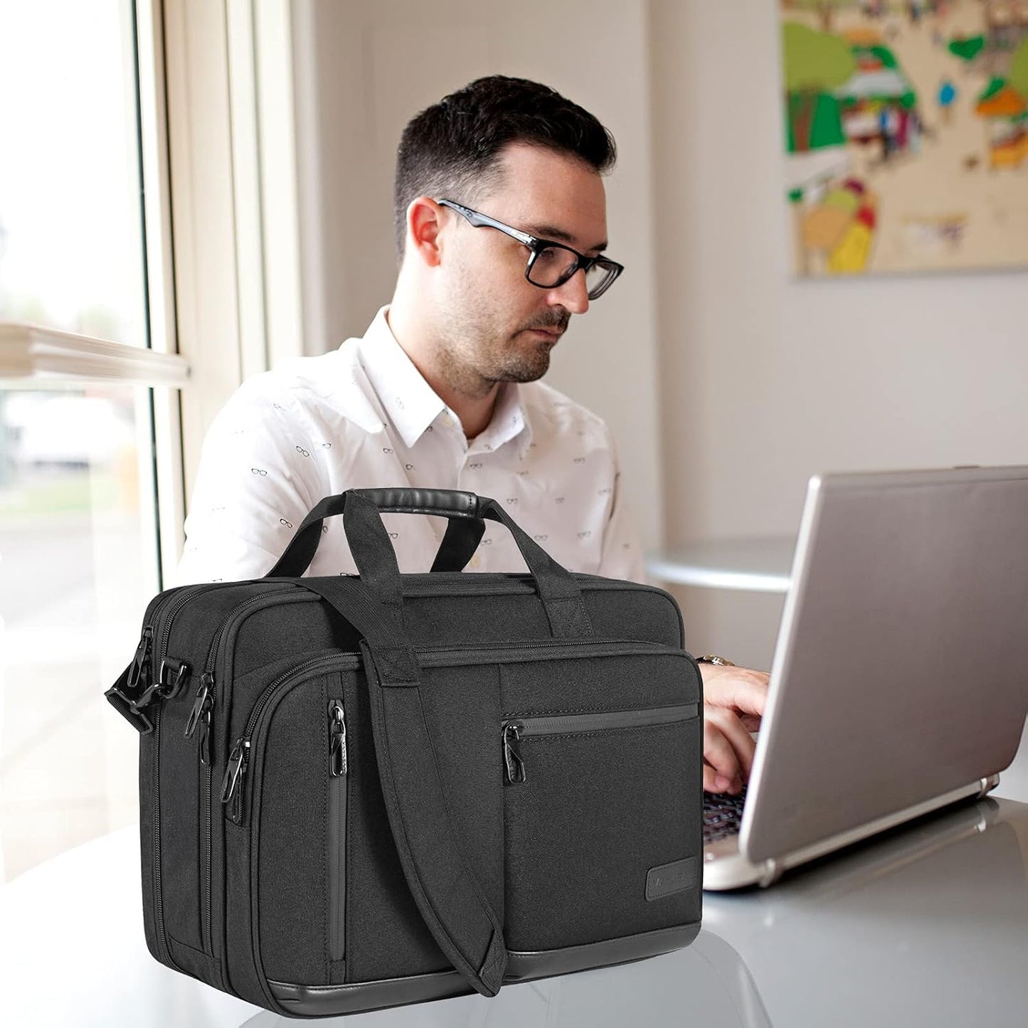 VANKEAN Laptop Briefcase for Men Women, 17.3 Inch Laptop Bag Water Repellent & Expandable Messenger Bag with Strap, Premium Shoulder Bag Womens Briefcase Computer Bag for Travel/Business, Black