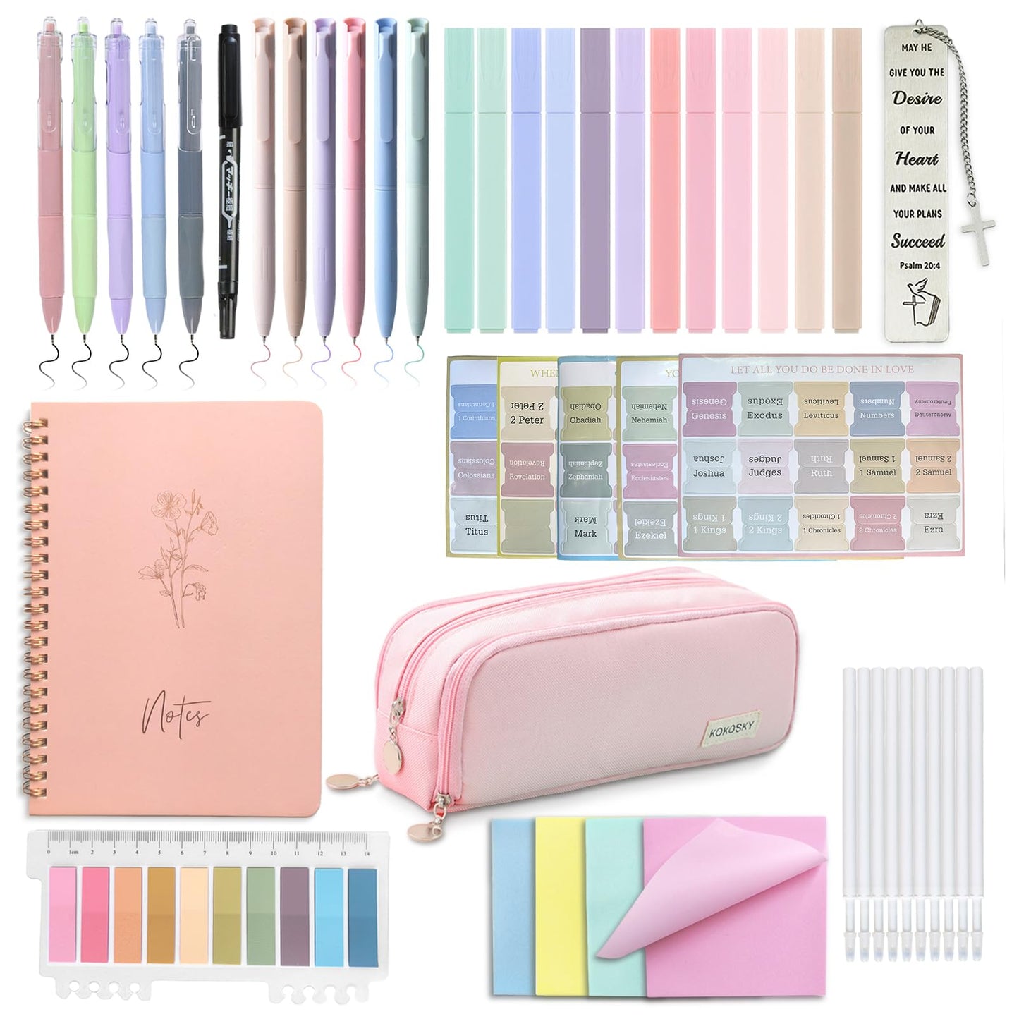 47PCs Bible Journaling Kit BIble Study Supplies for Women Girl,Bible Class Essentials with Large Pen Case,Journal Notebook,No-bleed Highlighters and Pens,Bible Tabs Bookmark,Translucent Sticky Notes